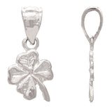 14k White Gold Solid Irish Lucky Four Leaf Clover Charm Pendant 0.7 gram - White