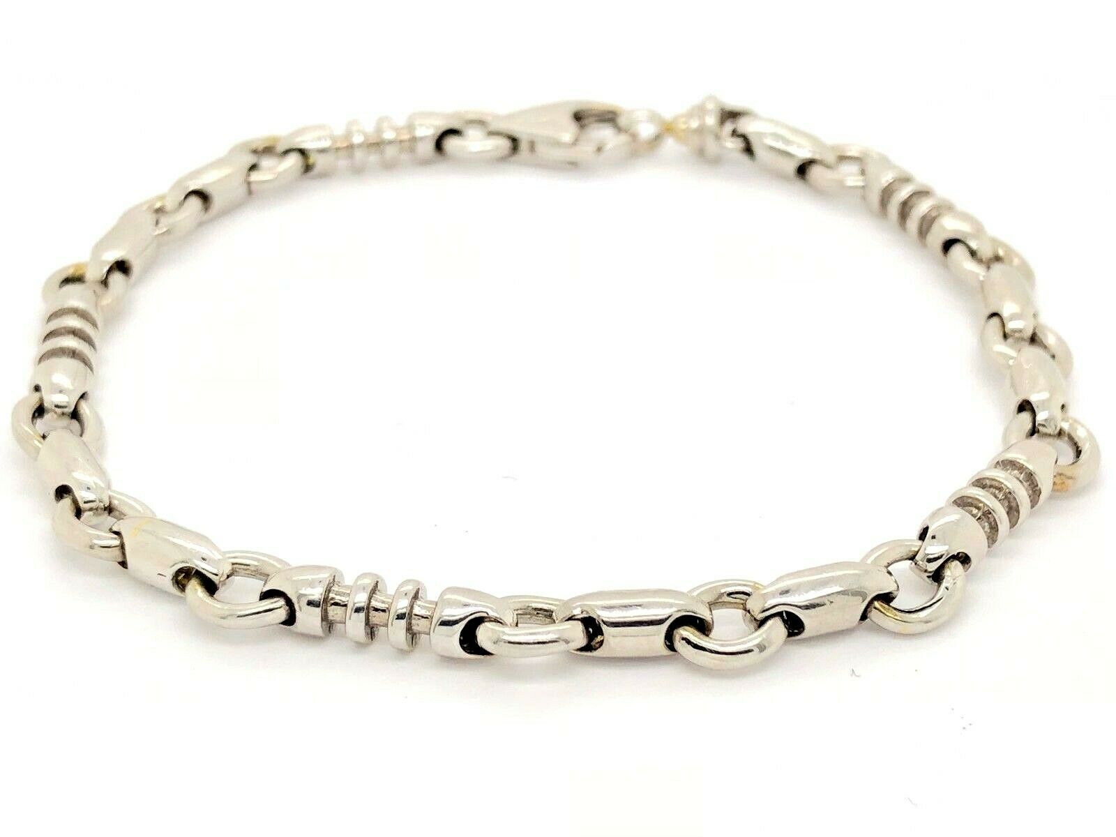 14k White Gold Handmade Fashion Link Bracelet 9" 6.3mm 26.5 grams - 9"