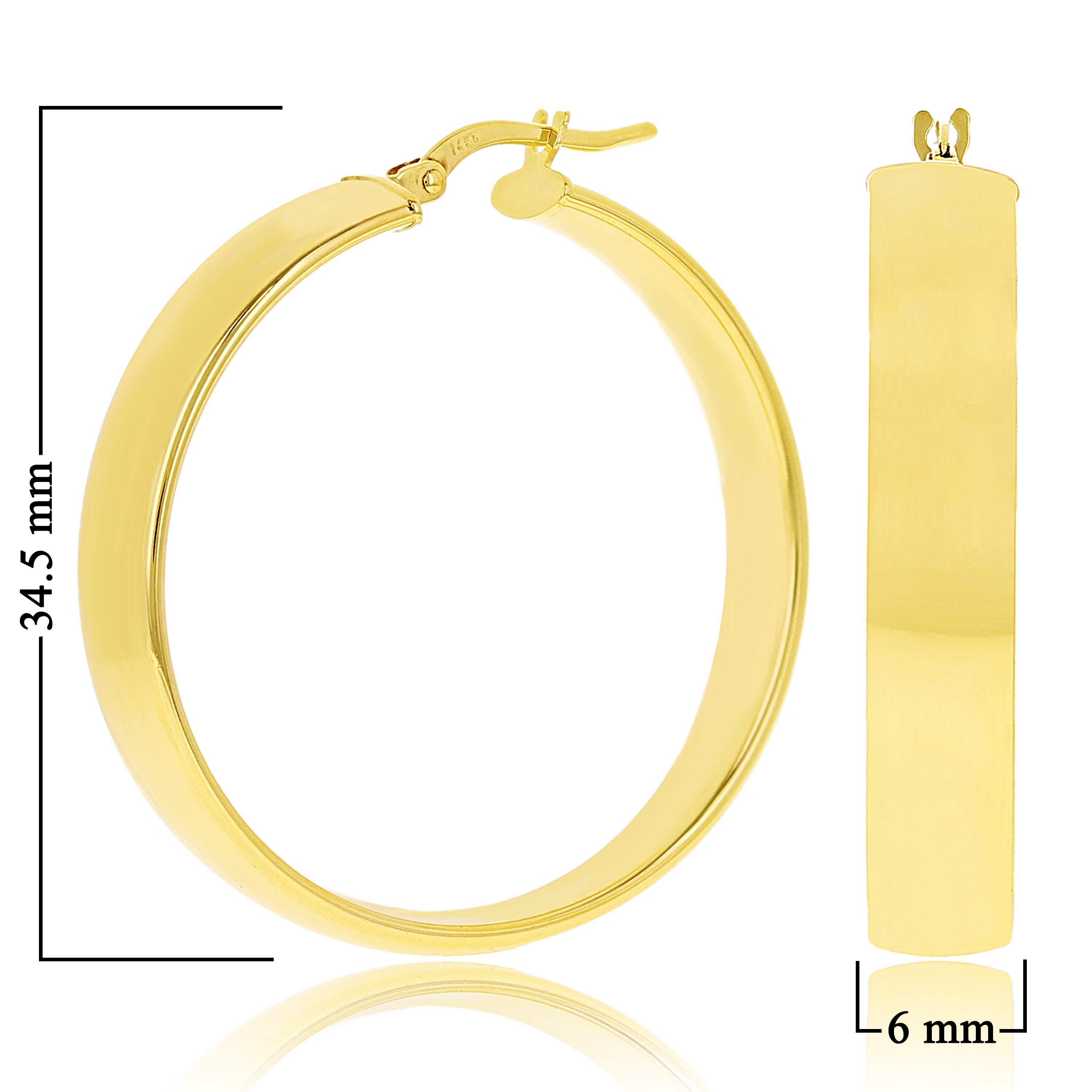 Italian 14k Yellow Gold Rounded Flat Tube Small Hollow Hoop Earrings 1.3" 4.4 grams - 4.4 grams