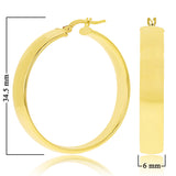 Italian 14k Yellow Gold Rounded Flat Tube Small Hollow Hoop Earrings 1.3" 4.4 grams - 4.4 grams