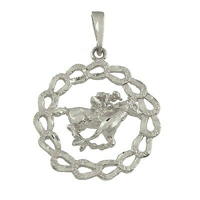14k White Gold Horse Shoe Racing Horse Charm Round Pendant 5.4 grams
