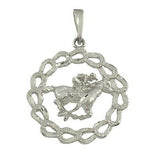 14k White Gold Horse Shoe Racing Horse Charm Round Pendant 5.4 grams