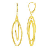 Italian 14k Yellow Gold Double Long Oval Dangle Drop Earrings 2.2" 3.3 grams