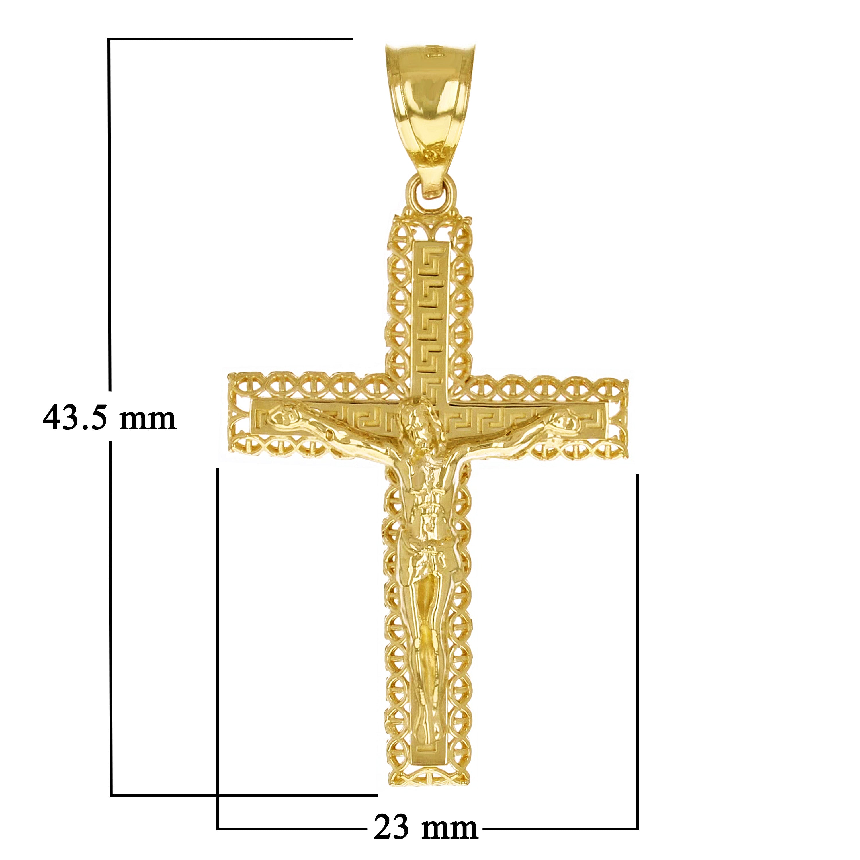 14k Yellow Gold 3D Jesus Christ Crucifix Greek Cross Pendant 1.7" 2.8 grams