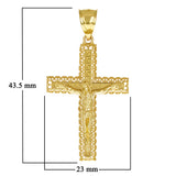 14k Yellow Gold 3D Jesus Christ Crucifix Greek Cross Pendant 1.7" 2.8 grams
