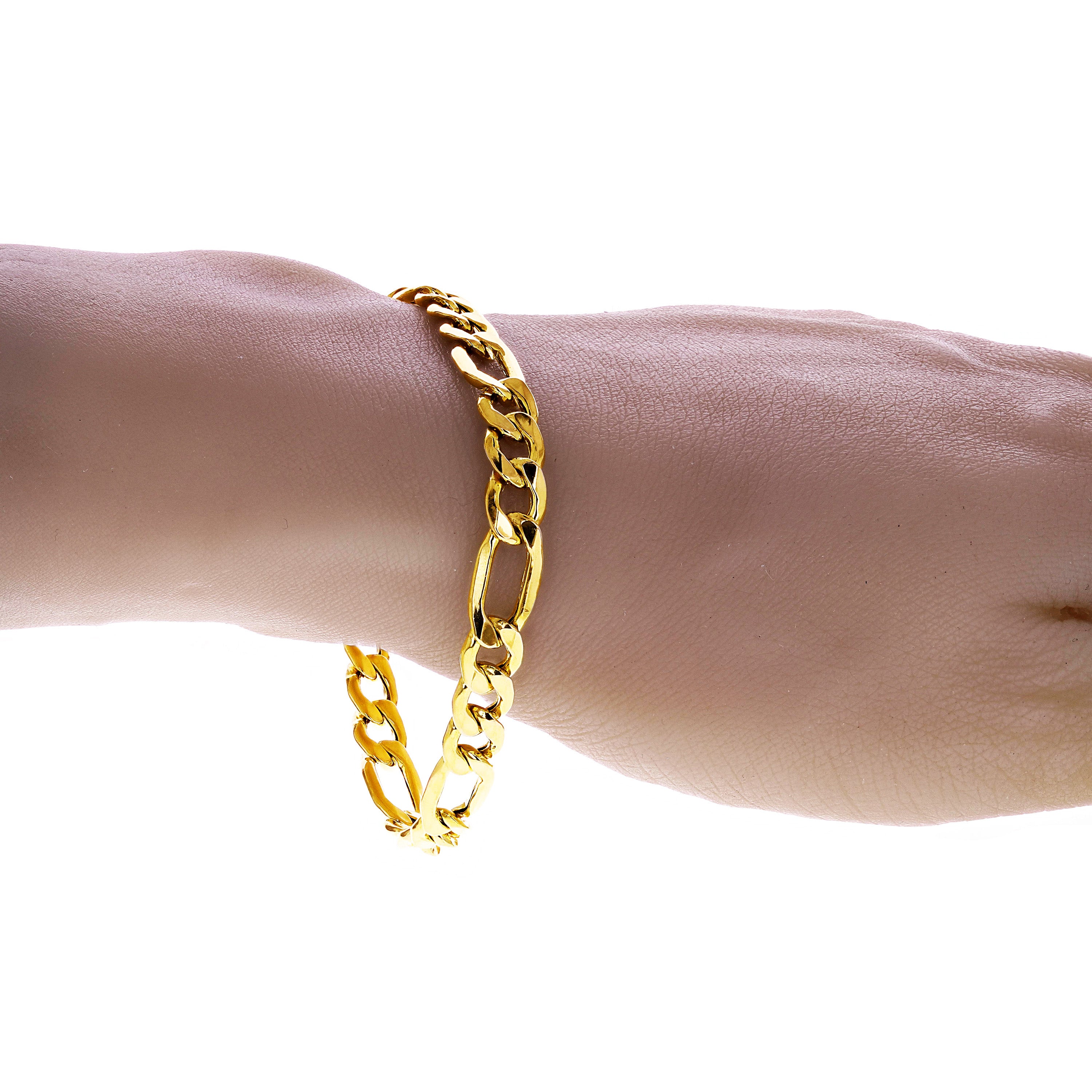 Italian 10k Yellow Gold Hollow Figaro Chain Bracelet 8" 7mm 6.2 grams - 8" 6.2 grams