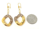 Italian 14k Two Tone Gold Hollow Filigree Oval Dangling Earrings 2.4" 7.2 grams