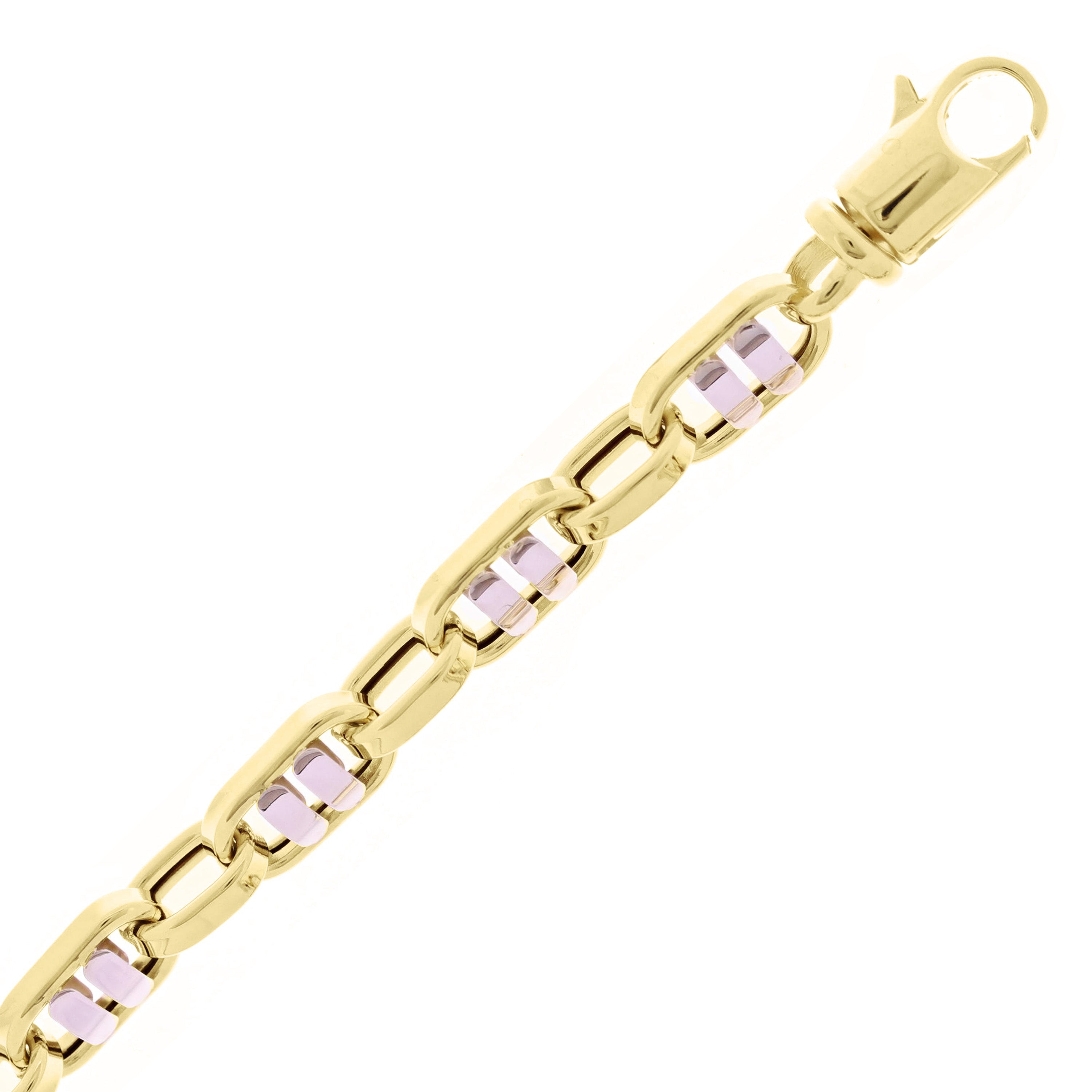 Italian 14k Yellow & White Gold Mariner Style Link Bracelet 8.5" 8mm 13.4 grams