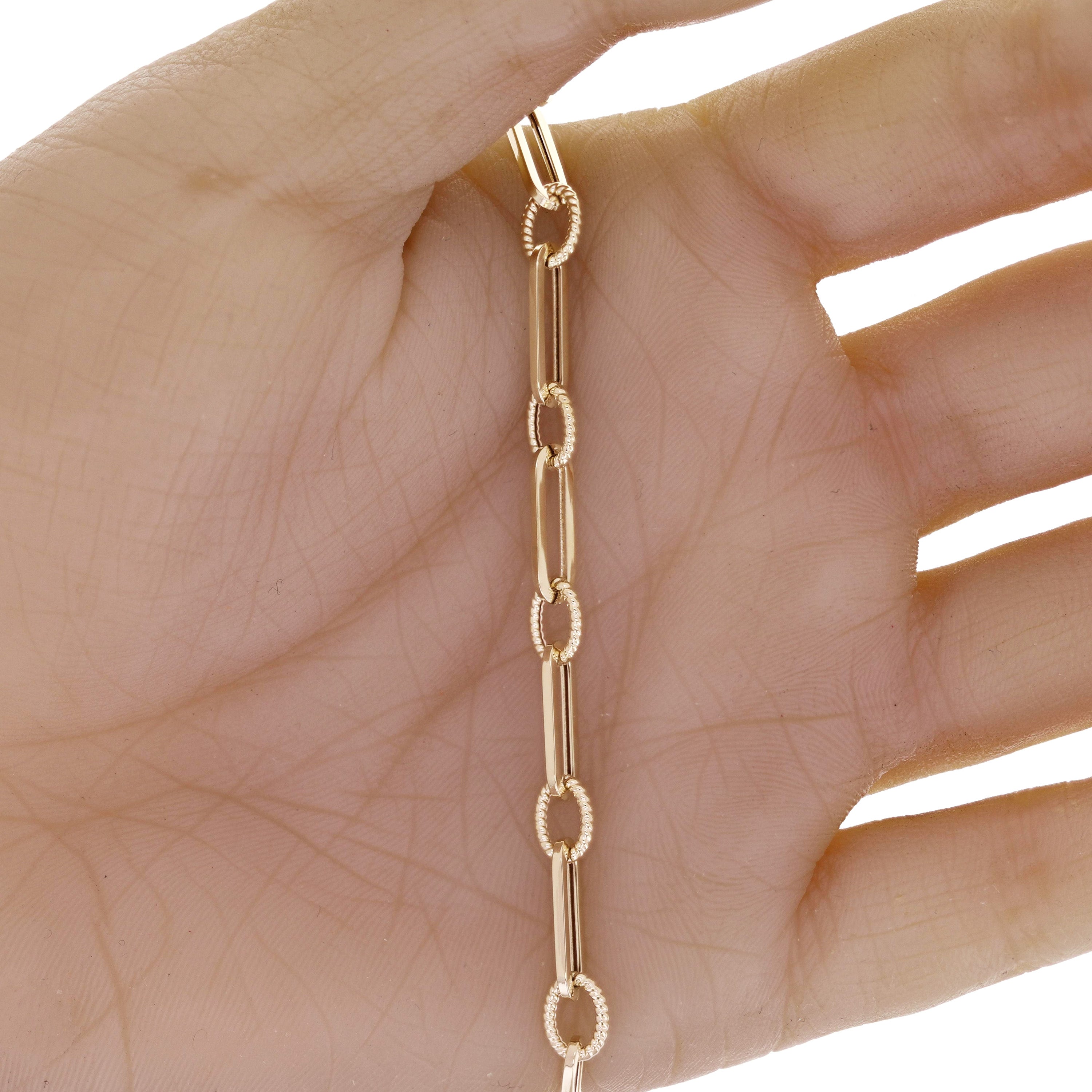 Italian 14k Yellow Gold Oval Twisted & Paper Clip Link Bracelet 7.75" 2.9 grams