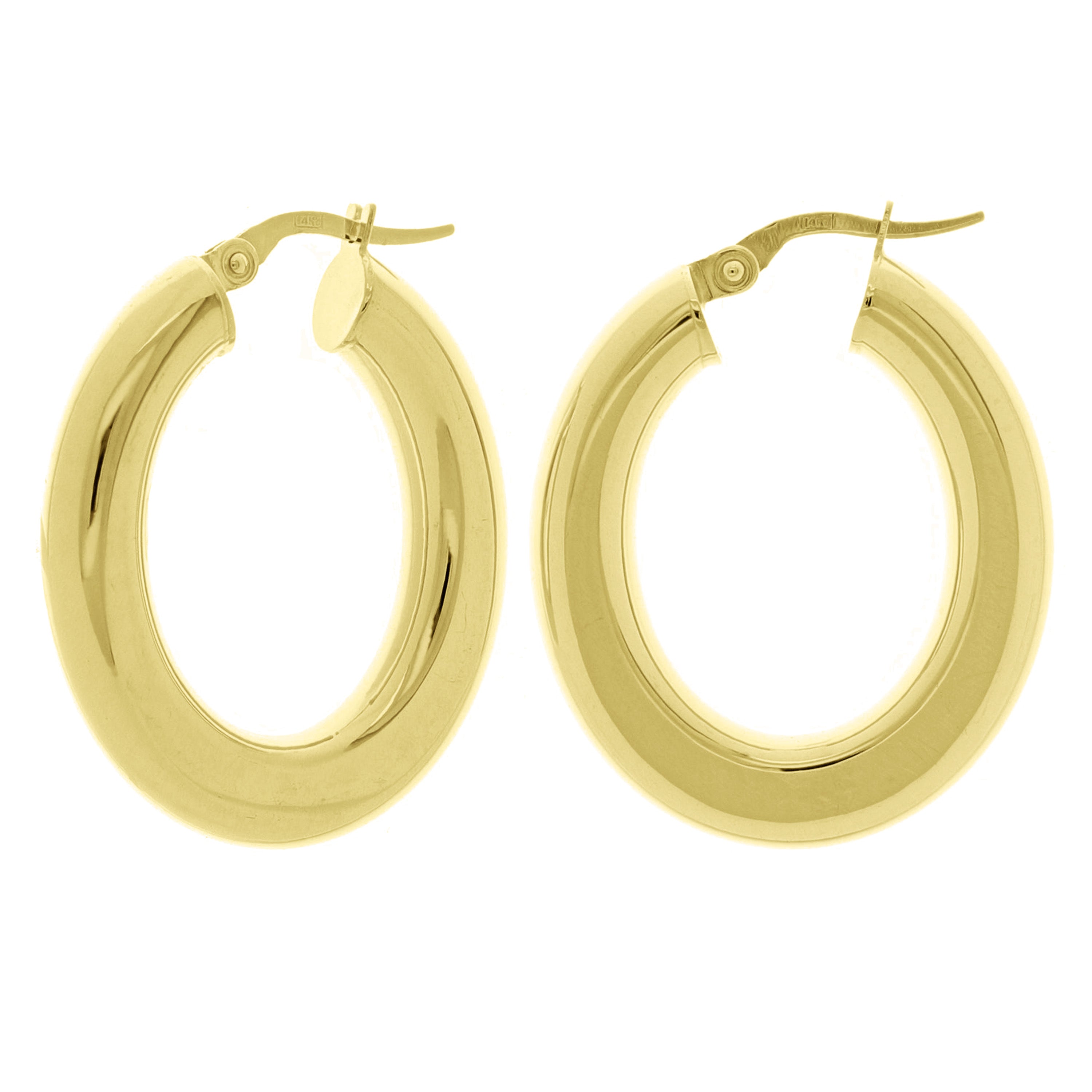 Italian 14k Yellow Gold High Polish Flat Oval Hoop Earrings 1.2" 5mm 3.9 grams