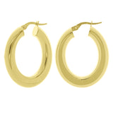 Italian 14k Yellow Gold High Polish Flat Oval Hoop Earrings 1.2" 5mm 3.9 grams