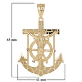 14k Yellow Gold Jesus Christ Crucifix Nugget Anchor Ship Mariners Pendant 2.5"