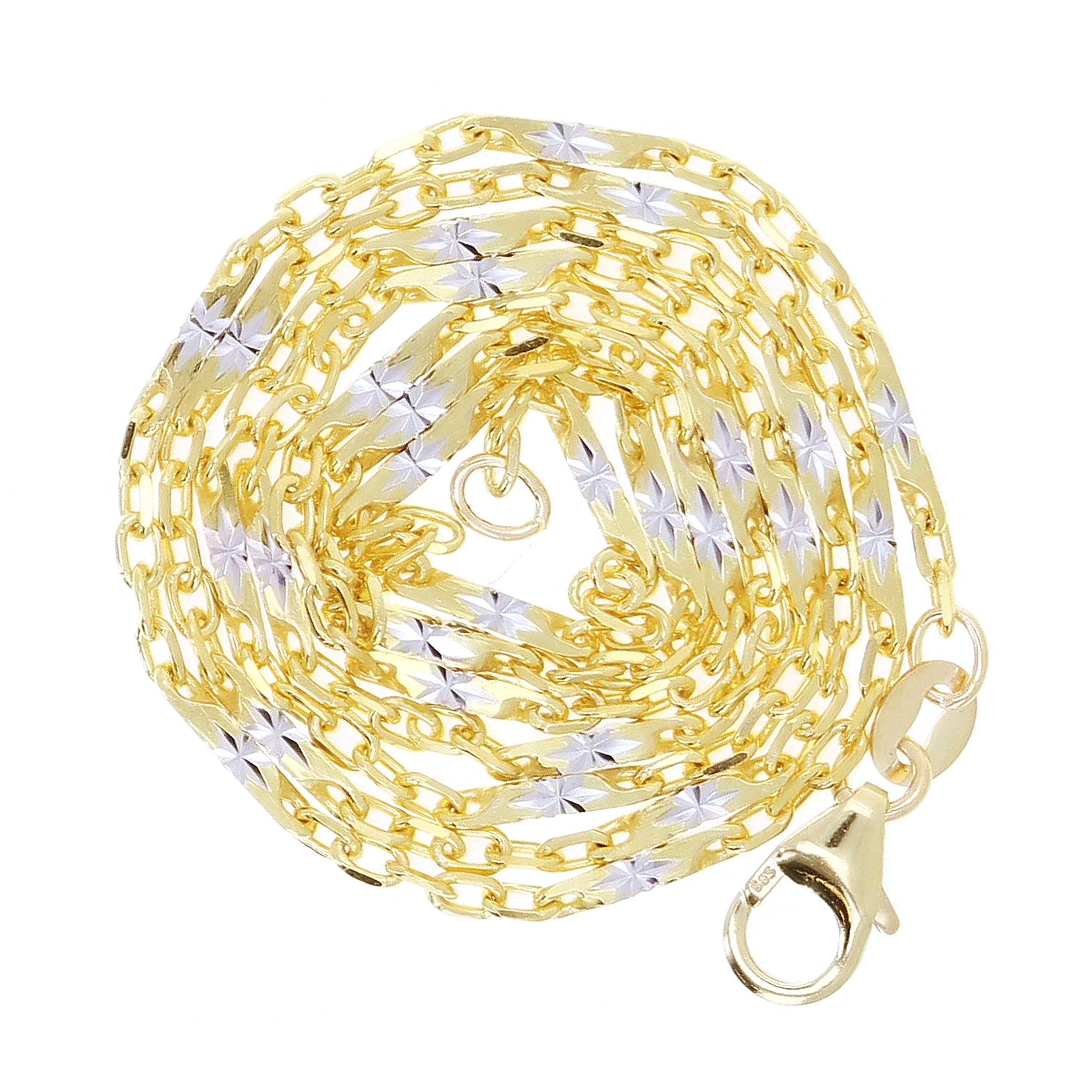 Italian 14k Two-Tone Solid Diamond Cut Raso Chain Necklace 16" 4.8 grams 1.3mm - 16" 4.8 grams