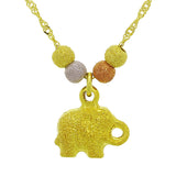 14k Tri Color Gold Ball Beads Teddy Bear Charm Singapore Chain Necklace 17" - Teddy Bear Satin Finish