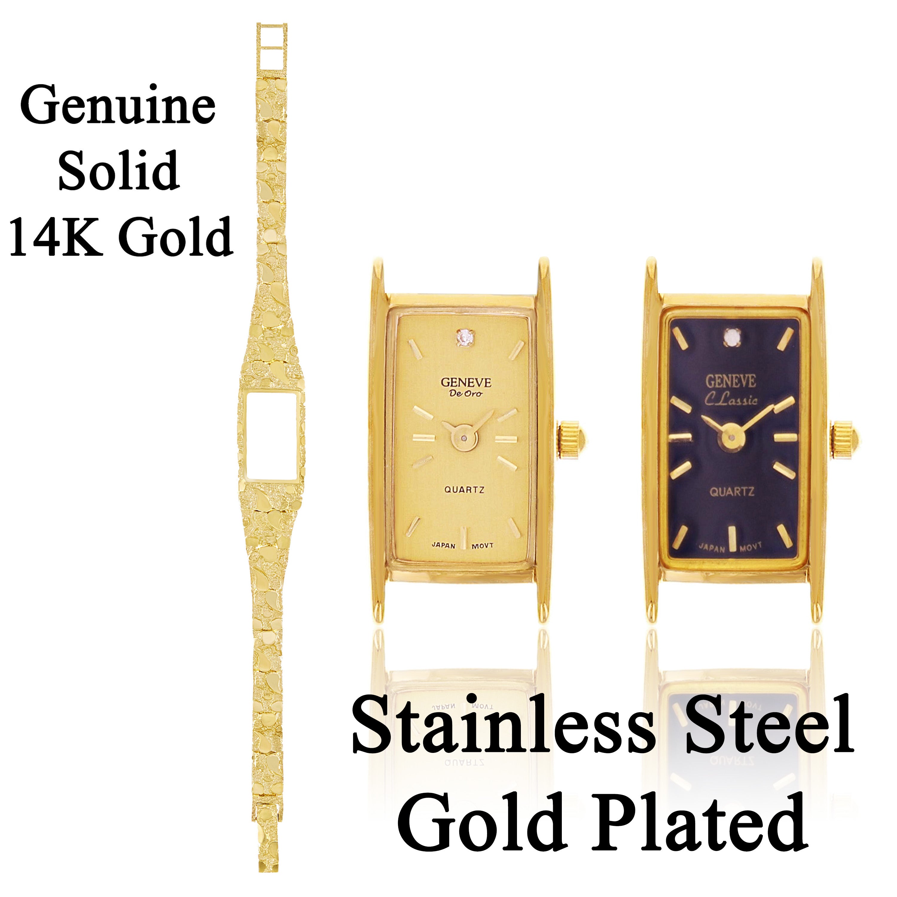 Women's 14k Yellow Gold Nugget Link Wrist Bracelet Geneve Watch w/ Diamond 6.5" - 6.5" 27.2 grams