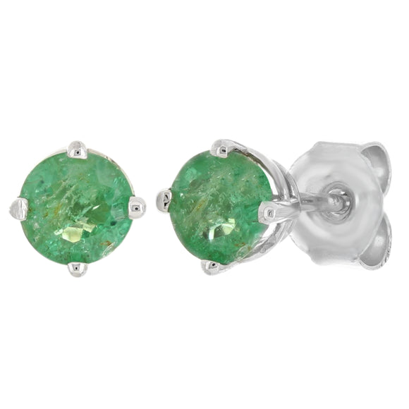 14k White Gold Round Emerald Solitaire Stud Earrings