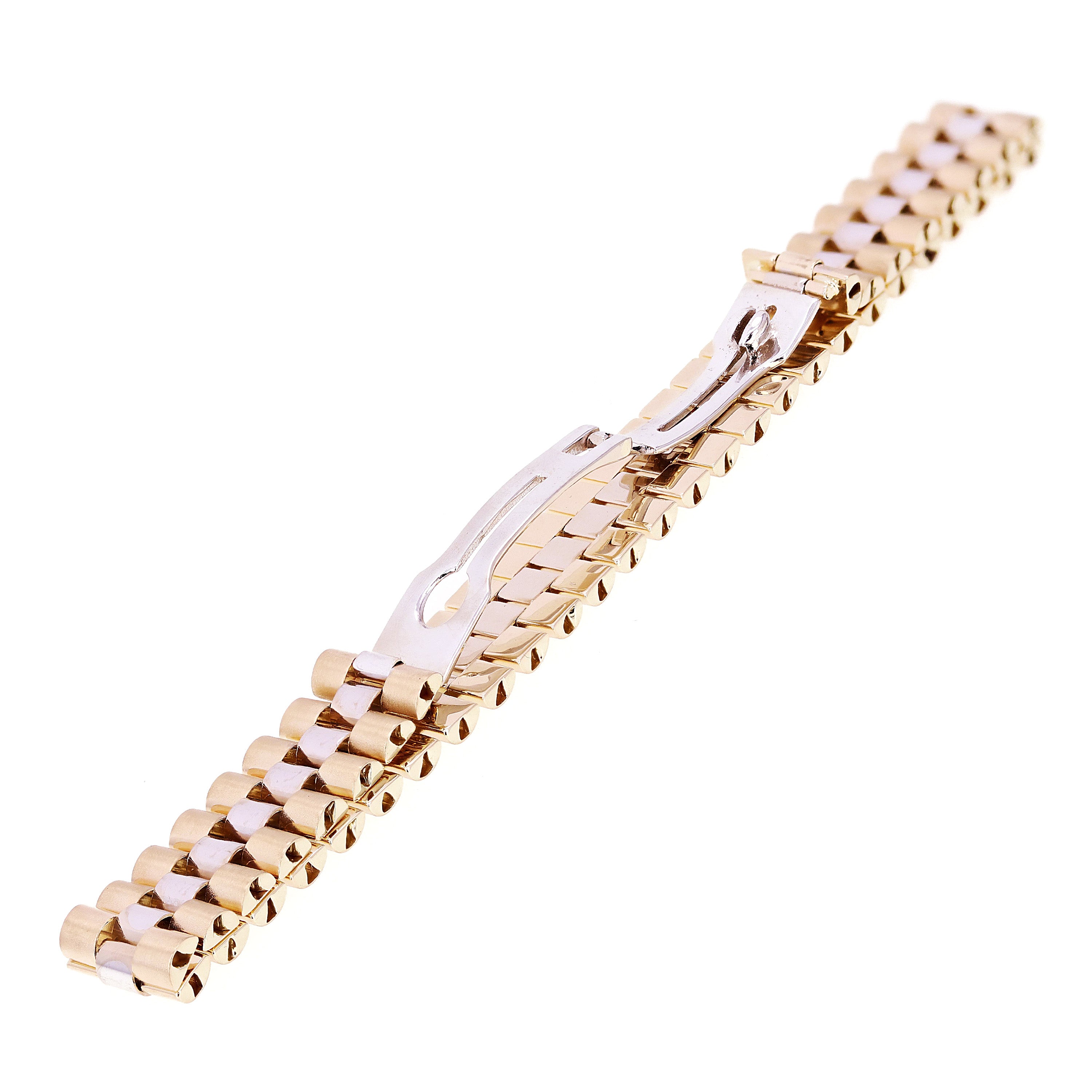 Italian Two- Tone 14k Yellow & White Gold Watch Link Bracelet 8" 11mm 27.8 grams - Yellow and White