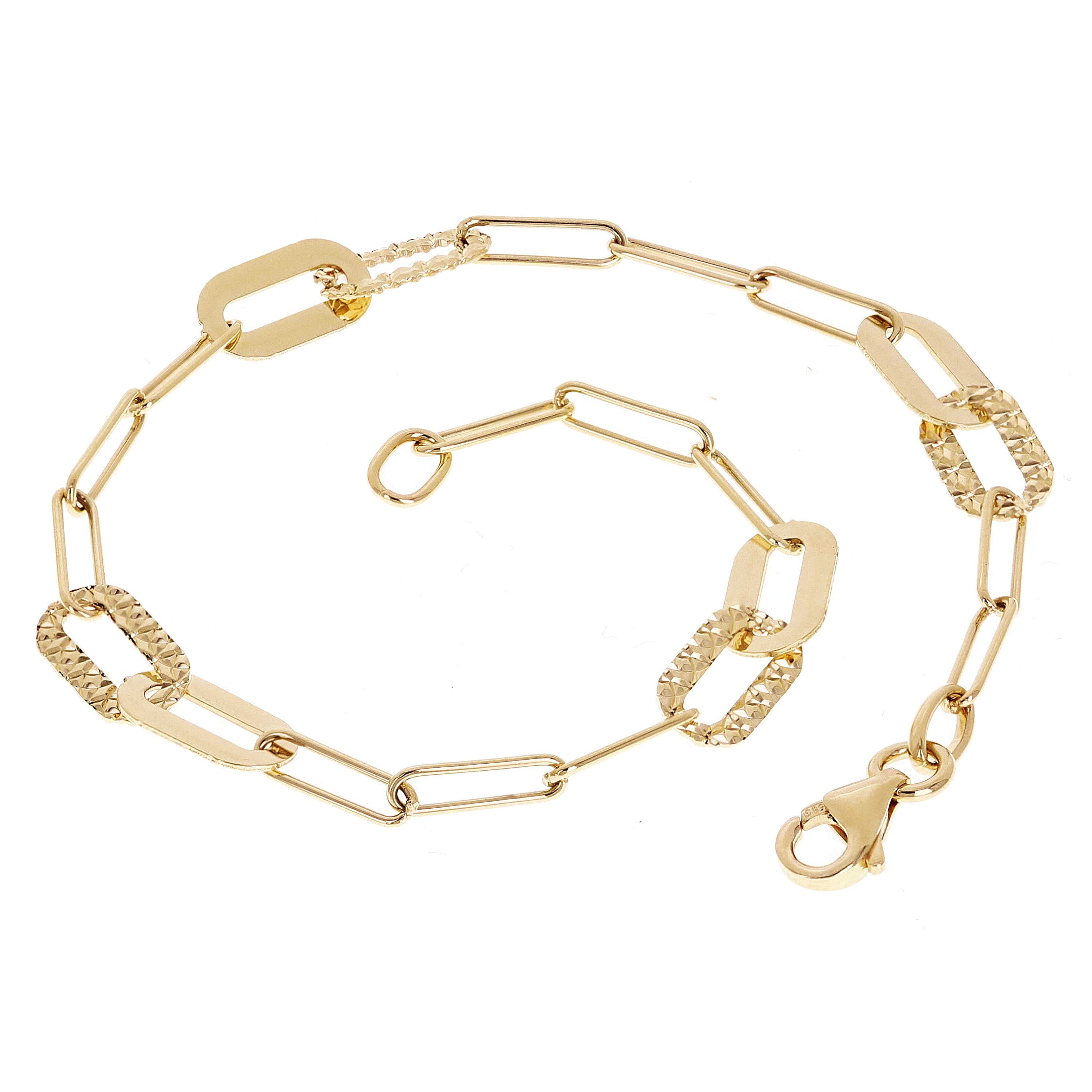 Italian 14k Yellow Gold High Polished & Diamond Cut Paperclip Link Bracelet 7"