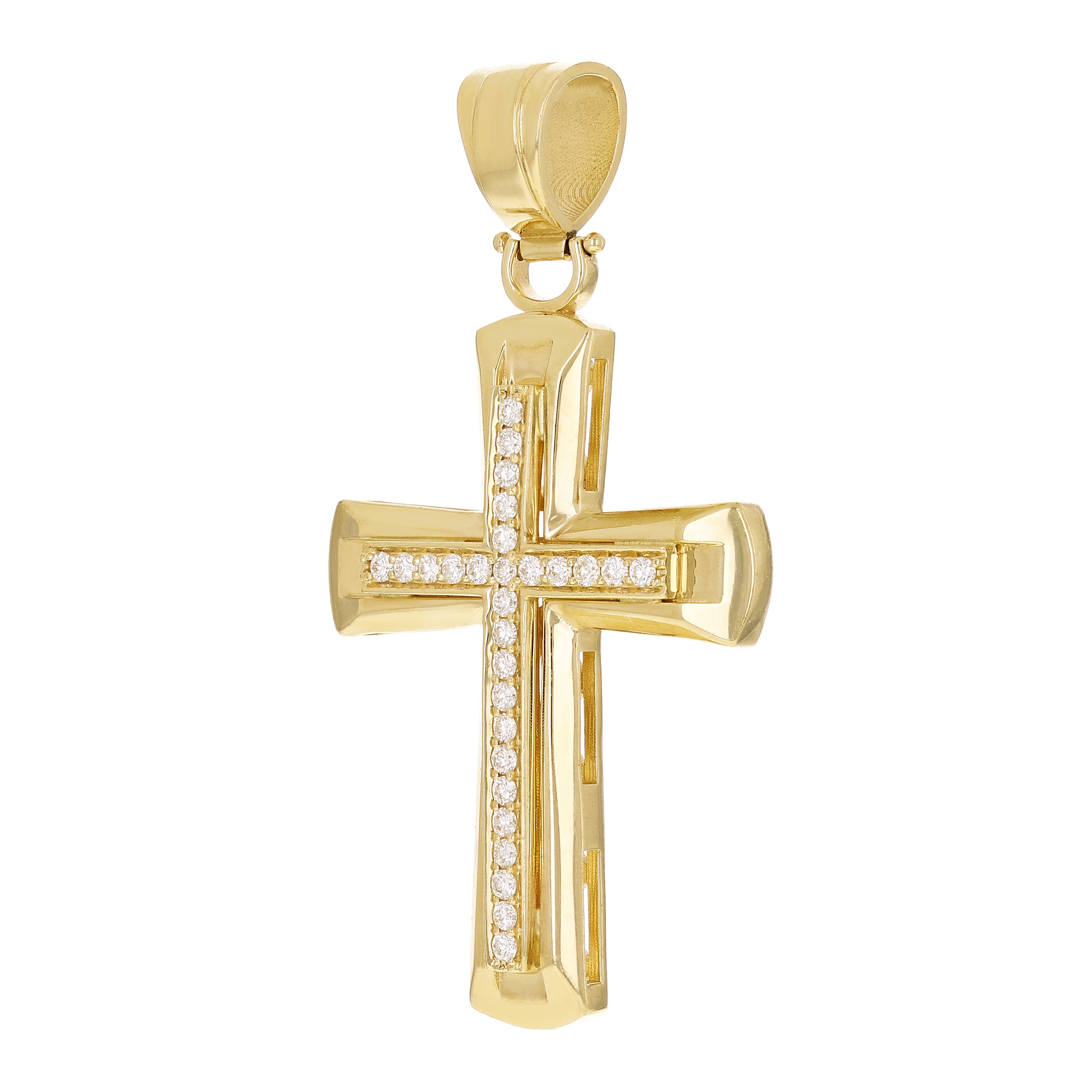 14k Yellow Gold 0.99ctw Big Cross Diamond Pendant 2.6" 23.3 grams