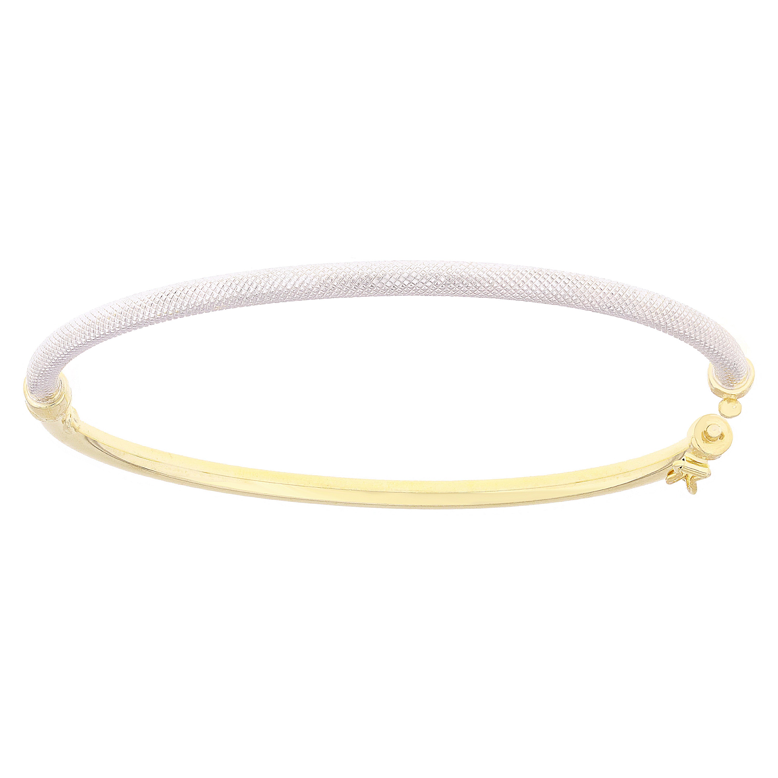 Italian 14k Yellow & White Gold Snakeskin & Shine Hollow Oval Bangle Bracelet
