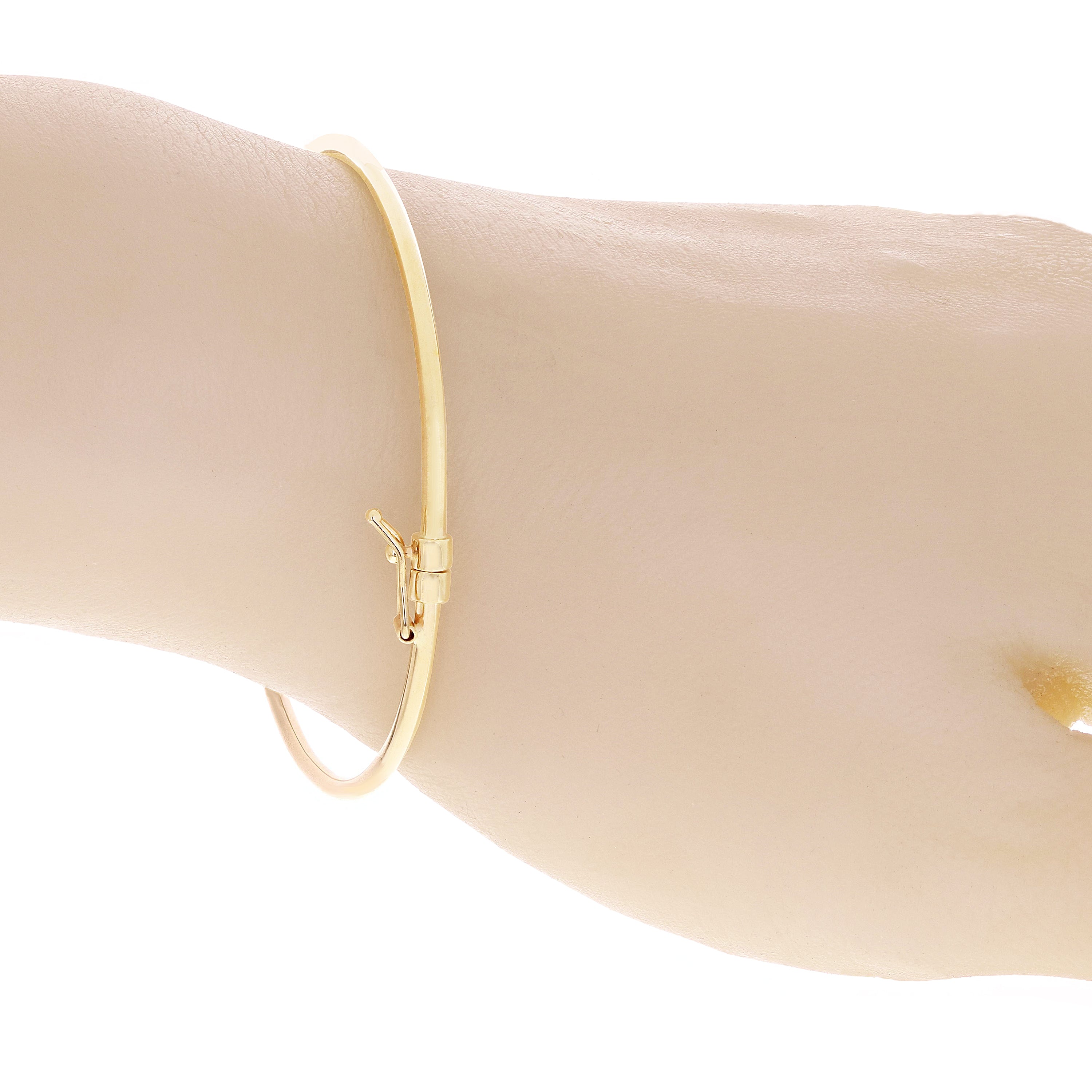 New Italian 14k Yellow Gold Hollow Tube Plain Oval Hinged Bangle Bracelet 7" 2mm