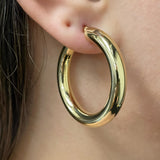 Italian 14k Yellow Gold Hollow High Polished Round Hoop Earrings 1.4" 5mm 5grams