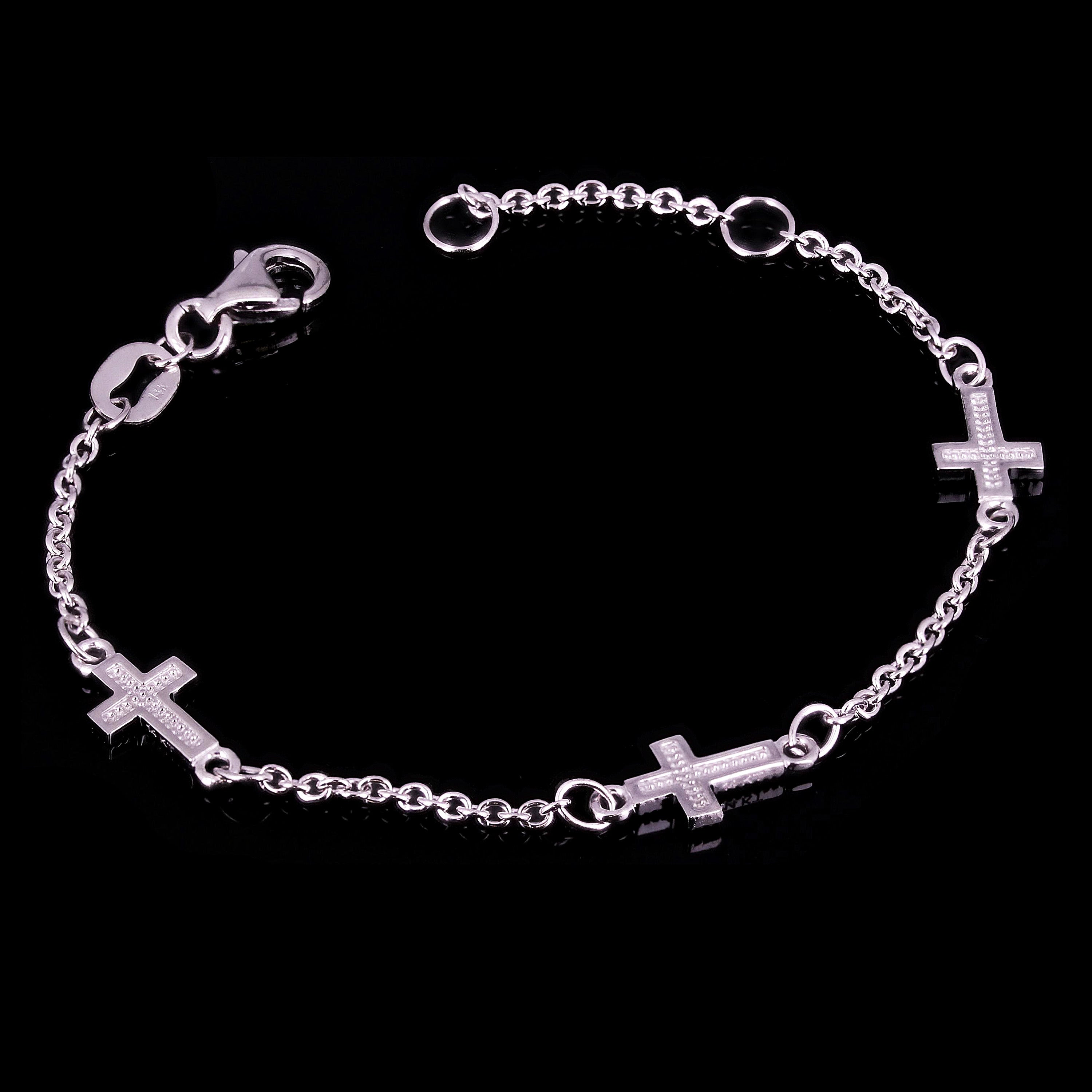 Italian 14k White Gold Sideways Cross Baby Kids Rolo Bracelet 5.5" 5.5mm 1.8g