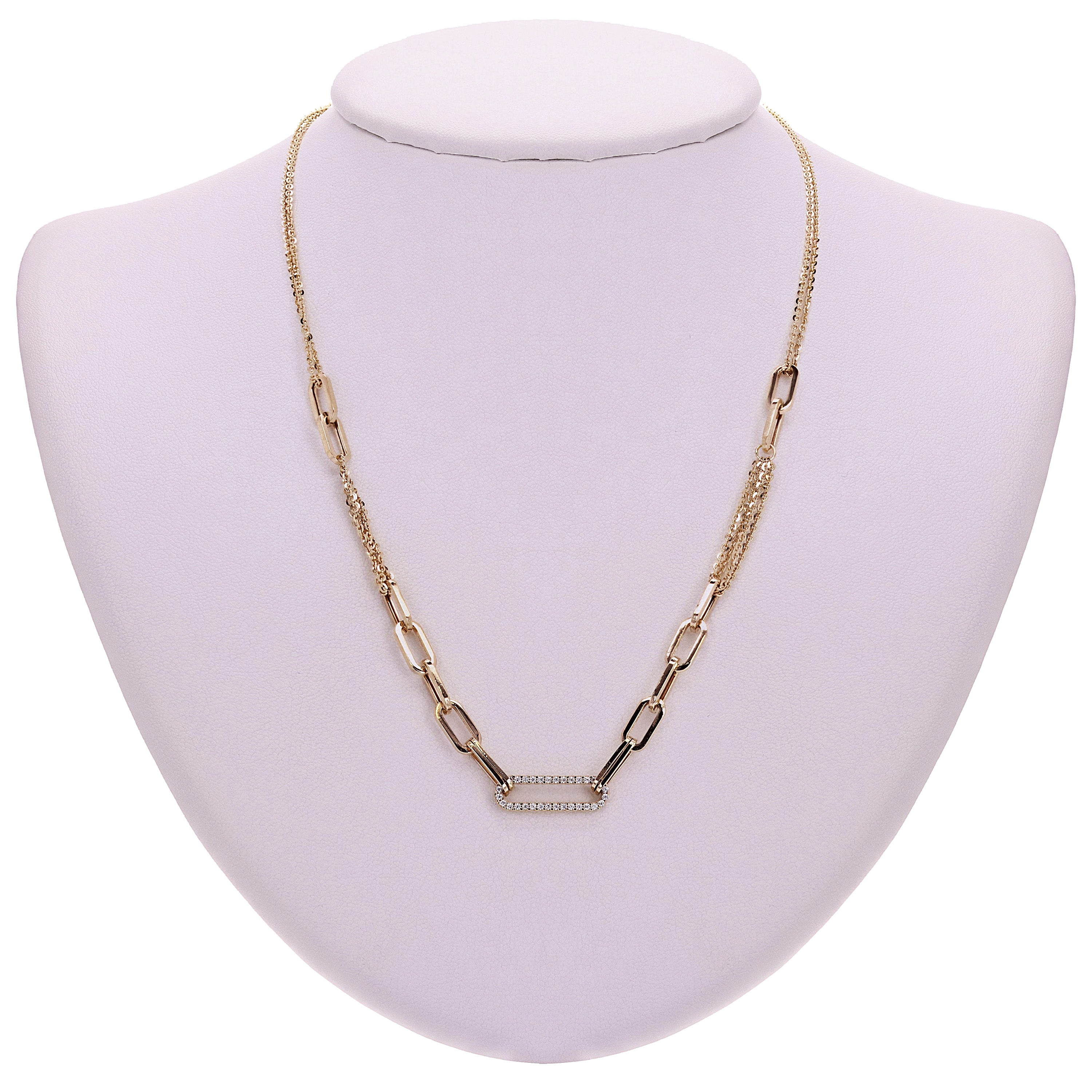 Italian 14k Yellow Gold Paper Clip Link Double Rolo Chain Necklace 18" 8 grams