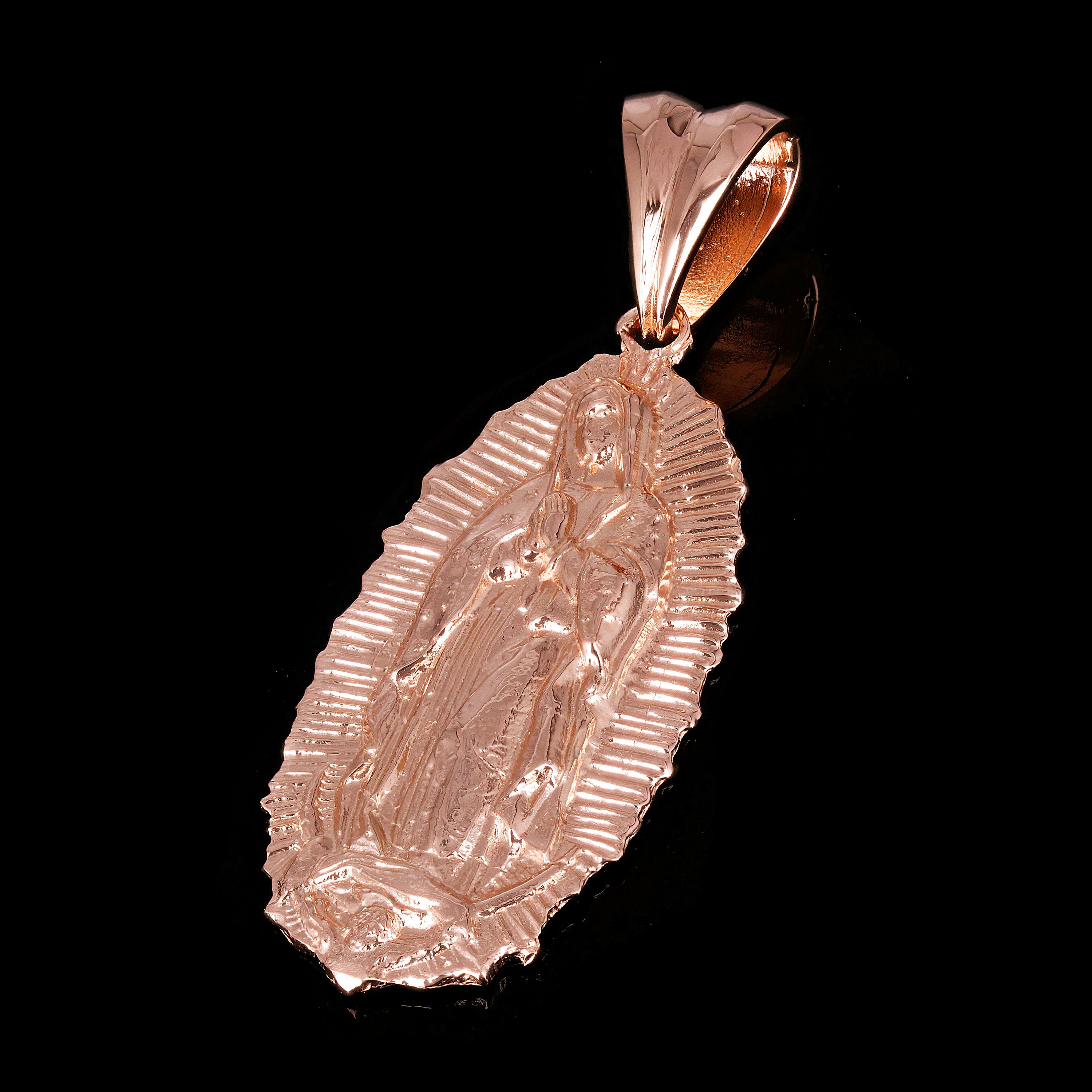10k Rose Gold Virgin Mary Lady of Guadalupe Charm Pendant 2.8" 16 grams - Rose
