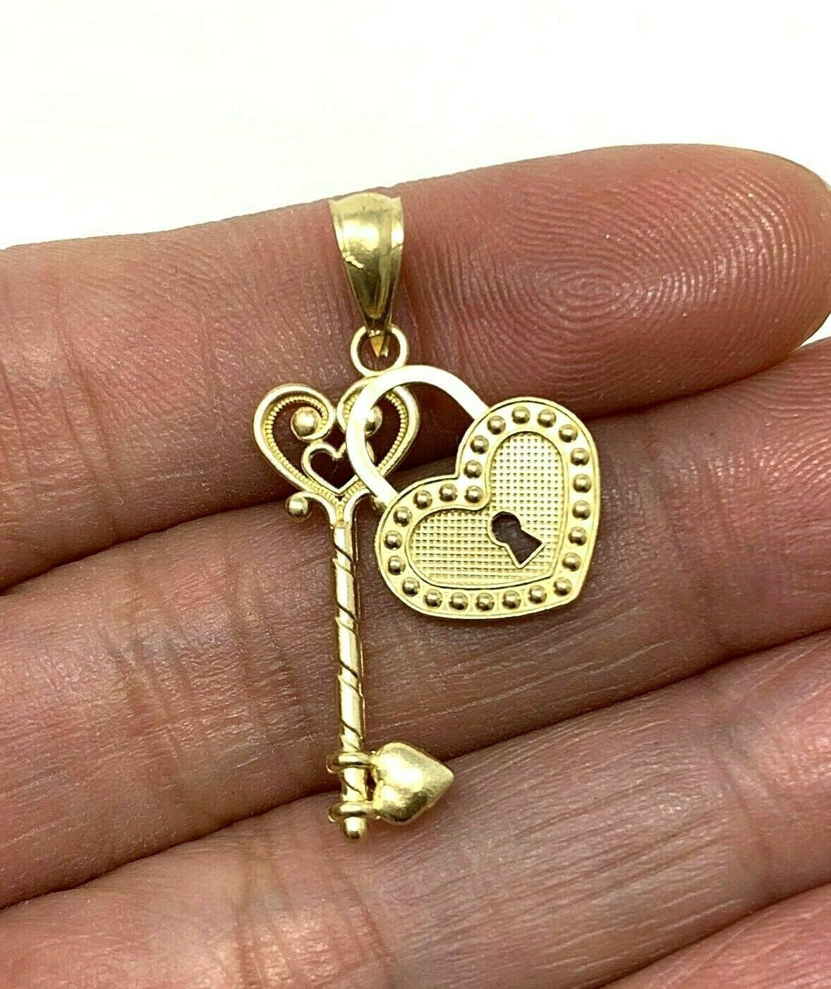 14k Yellow Gold Solid Heart Locket Key Charm Pendant 1.2 grams
