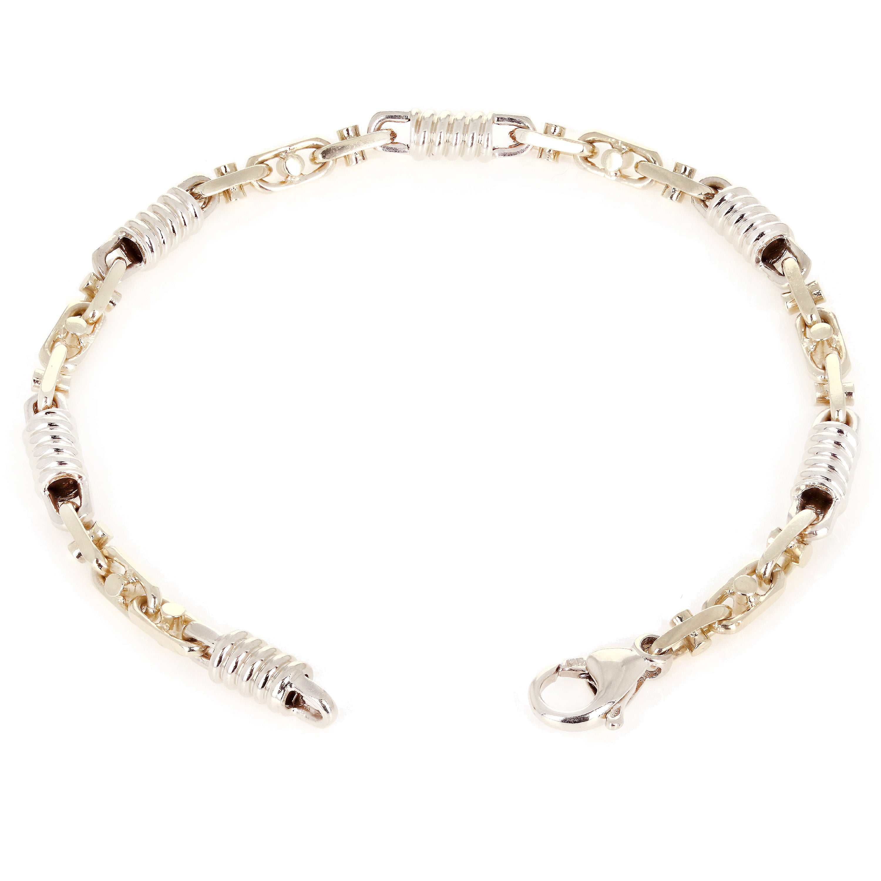 14k Yellow & White Gold Handmade Spring Barrel Link Bracelet 7" 7mm 22.6 grams