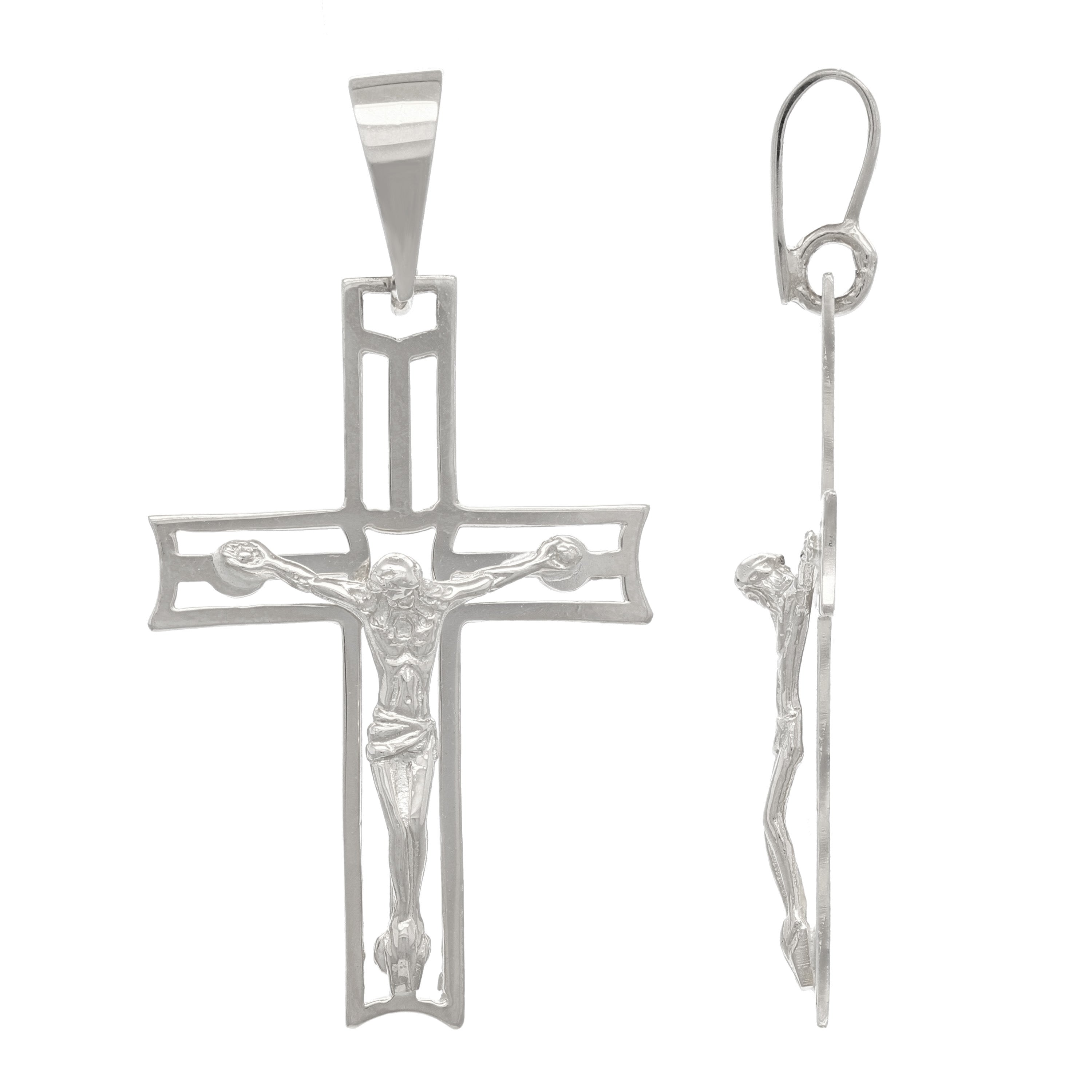 14k White Gold Jesus Christ Crucifix Cross Religious Charm Pendant 2.4 grams - White
