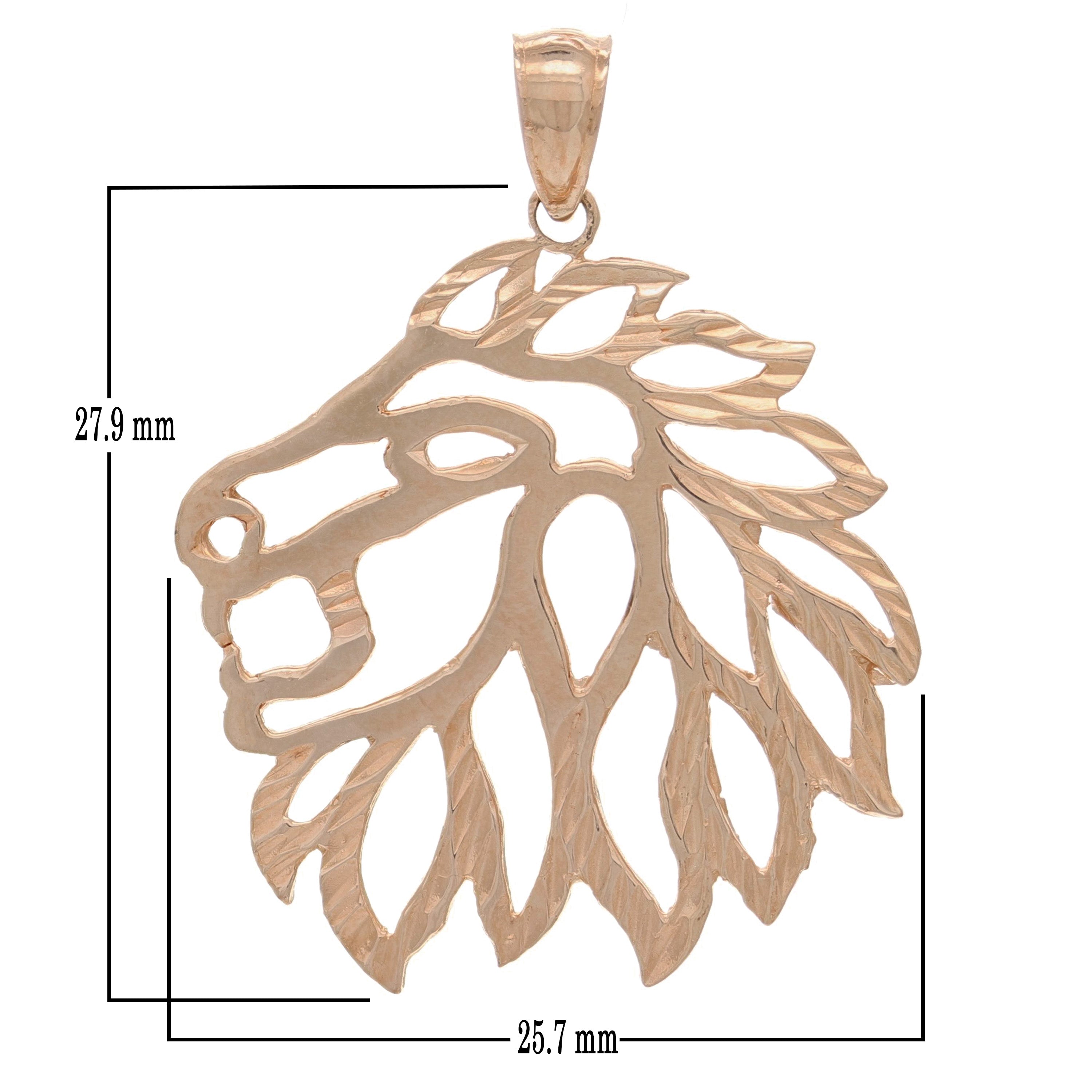 14k Rose Gold Diamond Cut Lion Head Lion Face Charm Pendant 1.3" 2.9 grams - Rose