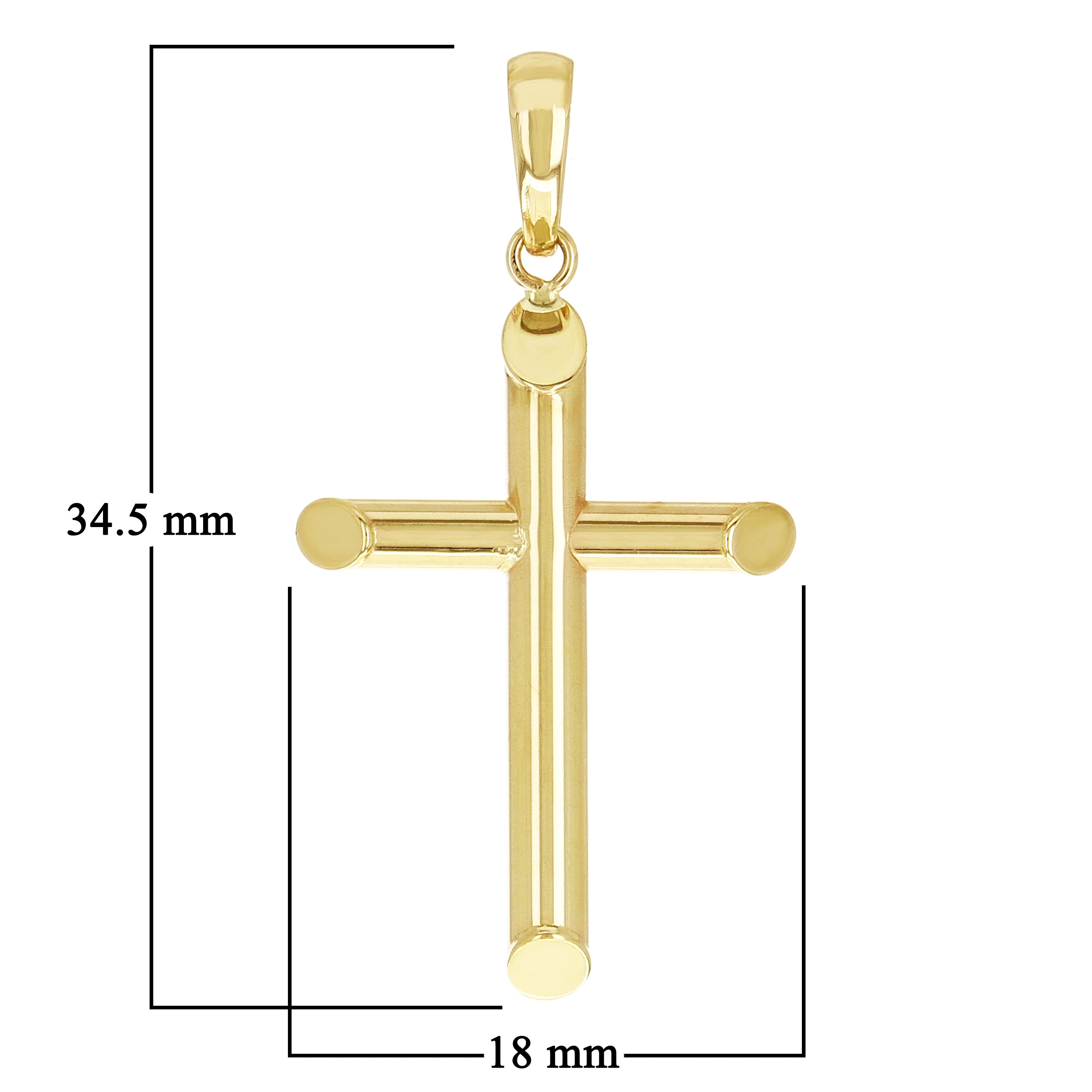 Italian 14k Yellow Gold Hollow High Polish Plain Cross Charm Pendant 1.3" 1 gram