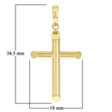 Italian 14k Yellow Gold Hollow High Polish Plain Cross Charm Pendant 1.3" 1 gram