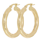 Italian 14k Yellow Gold Honeycomb Hollow Round Hoop Earrings 1.2" 4mm 3.5 grams