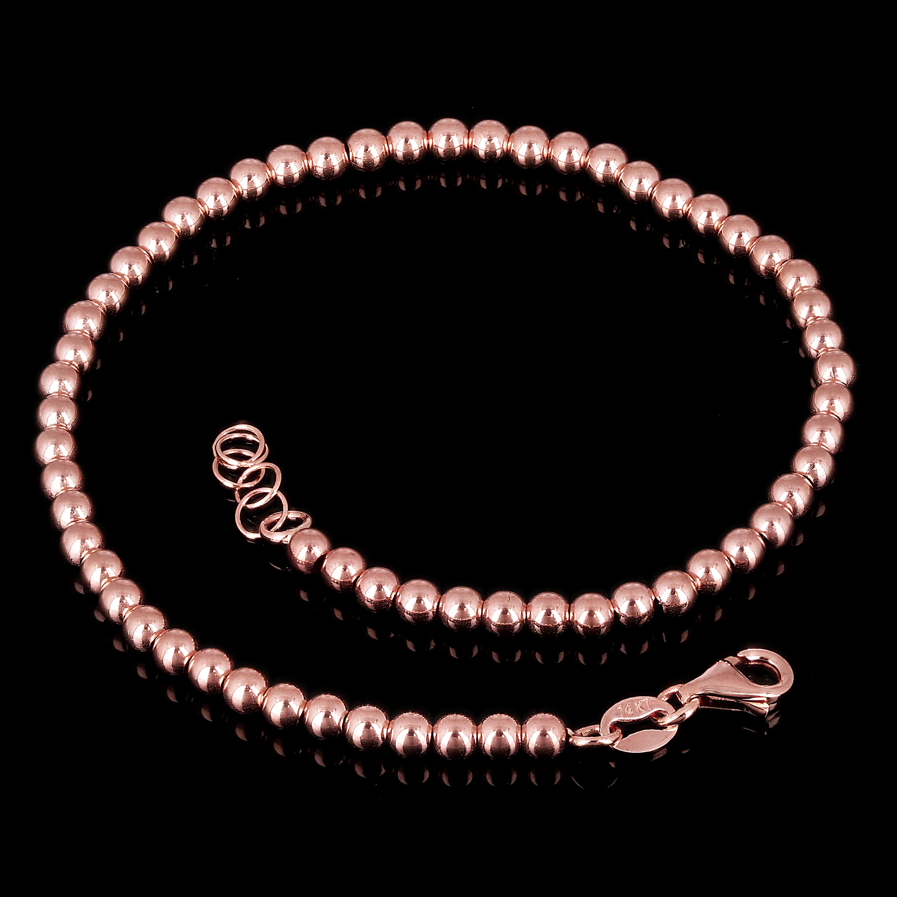 Italian 14k Rose Gold Hollow Ball Bead Bracelet 8" 3mm 3 grams - Rose