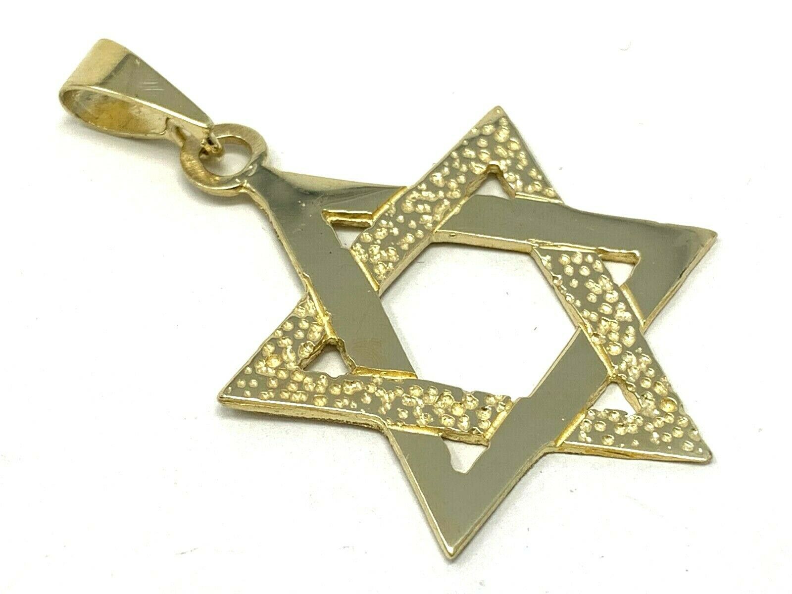 14k Yellow Gold Jewish Star of David Charm Pendant 1.75" 4.7 grams