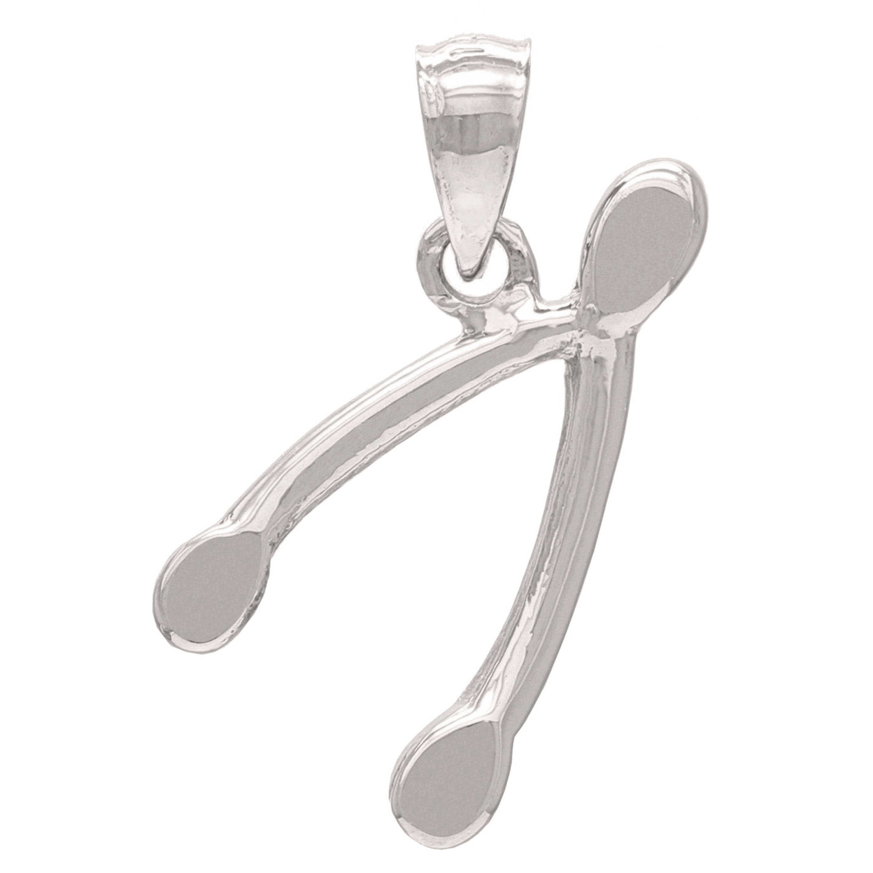 14k White Gold Wishbone Good Luck Charm Pendant - White