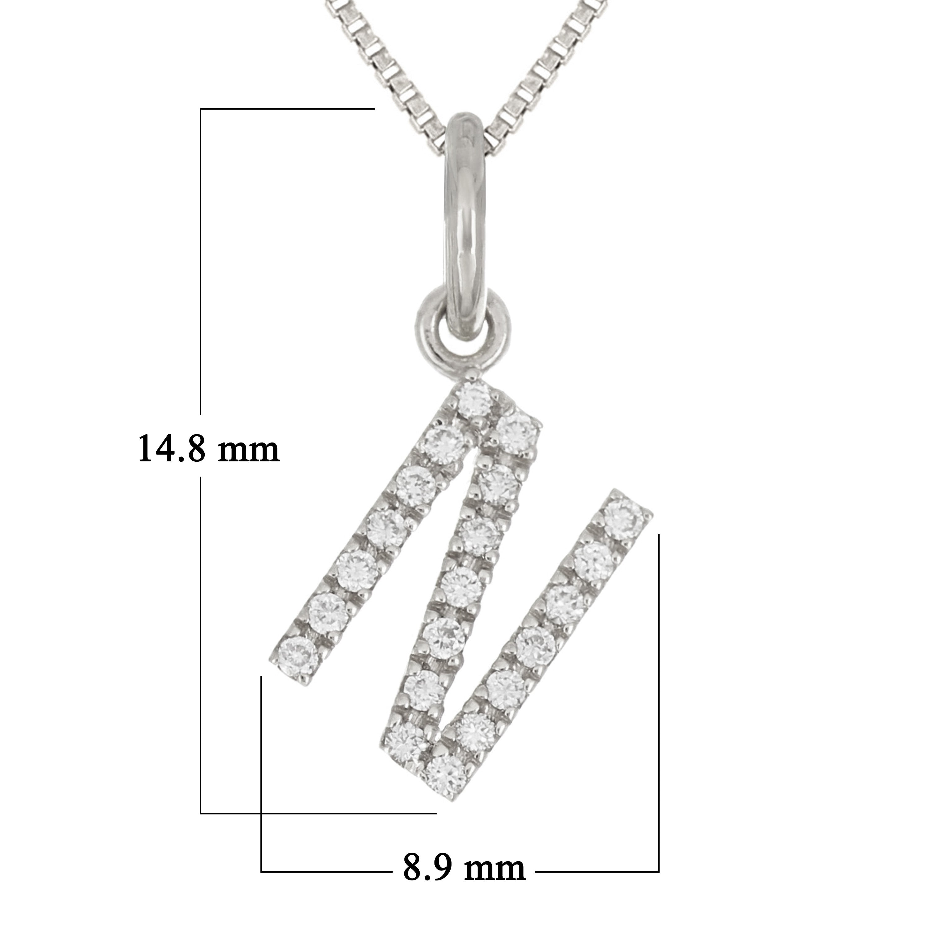 14k White Gold Diamond Initial Letter N Charm Pendant Necklace 18" - Letter N,White