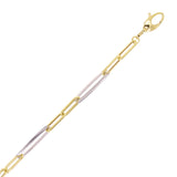 Italian 14k Yellow & White Gold Paper Clip Link Chain Bracelet 7.5" 4.6 grams