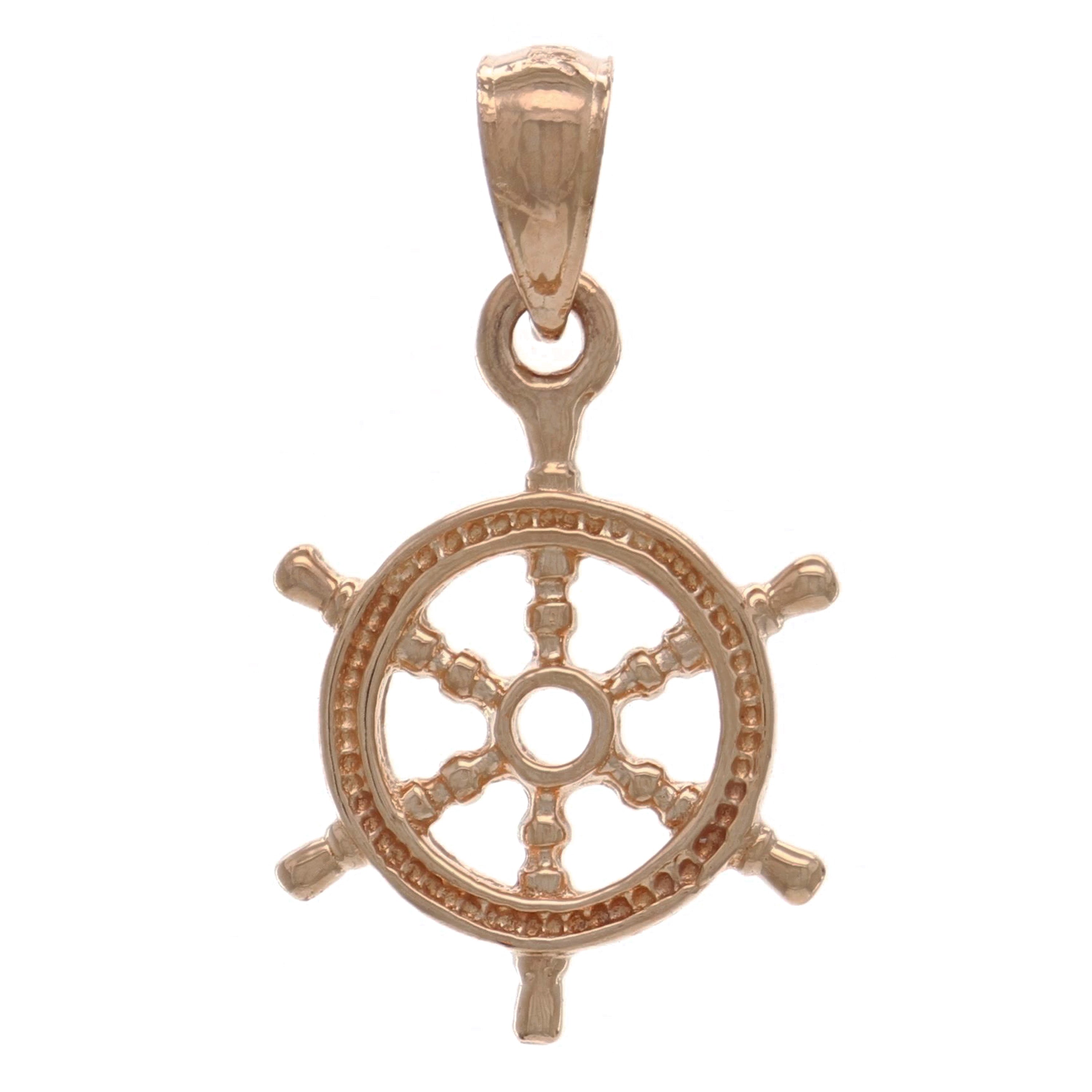 14K Rose Gold Solid 3D Ships Wheel Charm Pendant 19mm x 13.9mm 1.9 grams - Rose