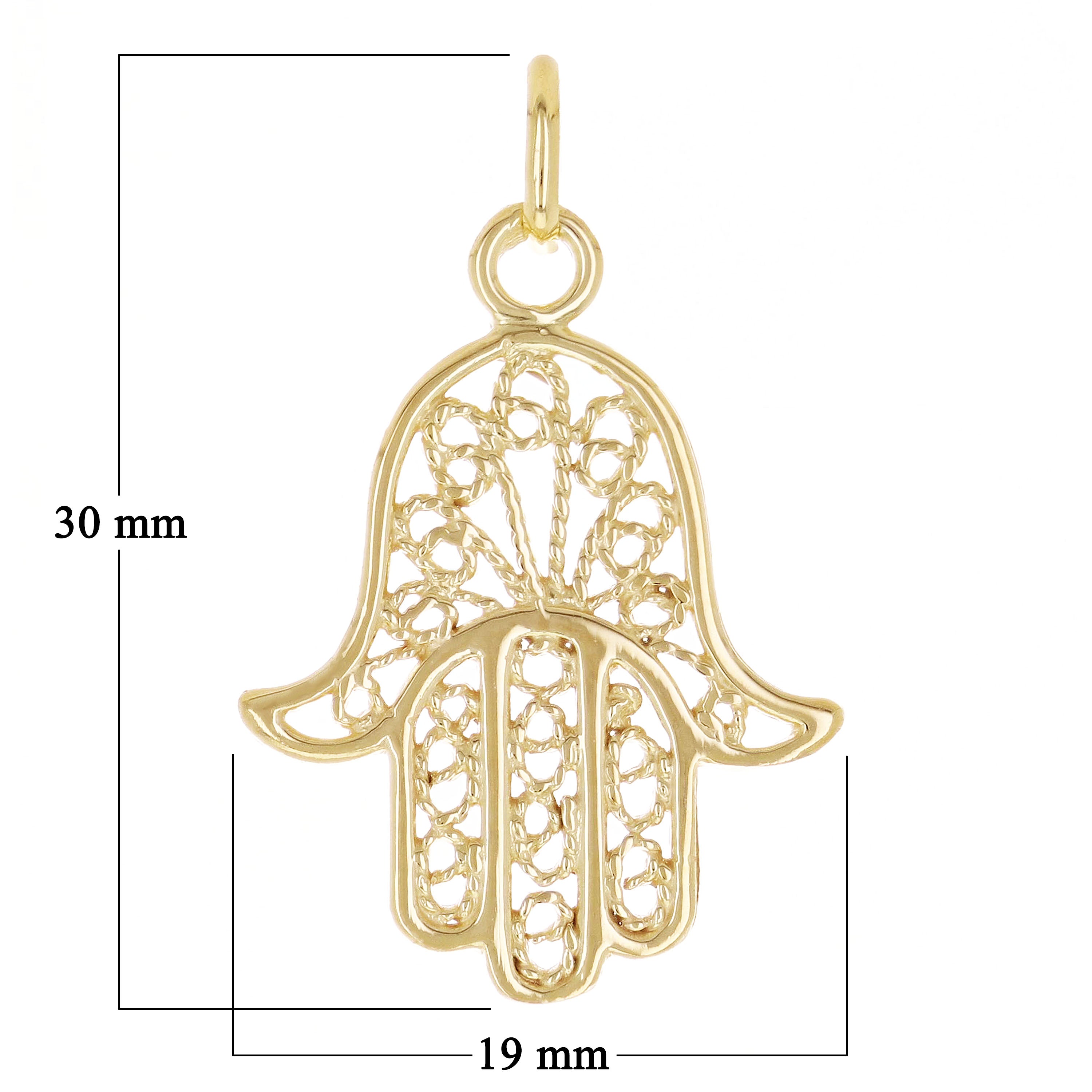 Italian 14k Yellow Gold Hamsa Hand of Fatima Charm Pendant 1.2" 1.8 grams