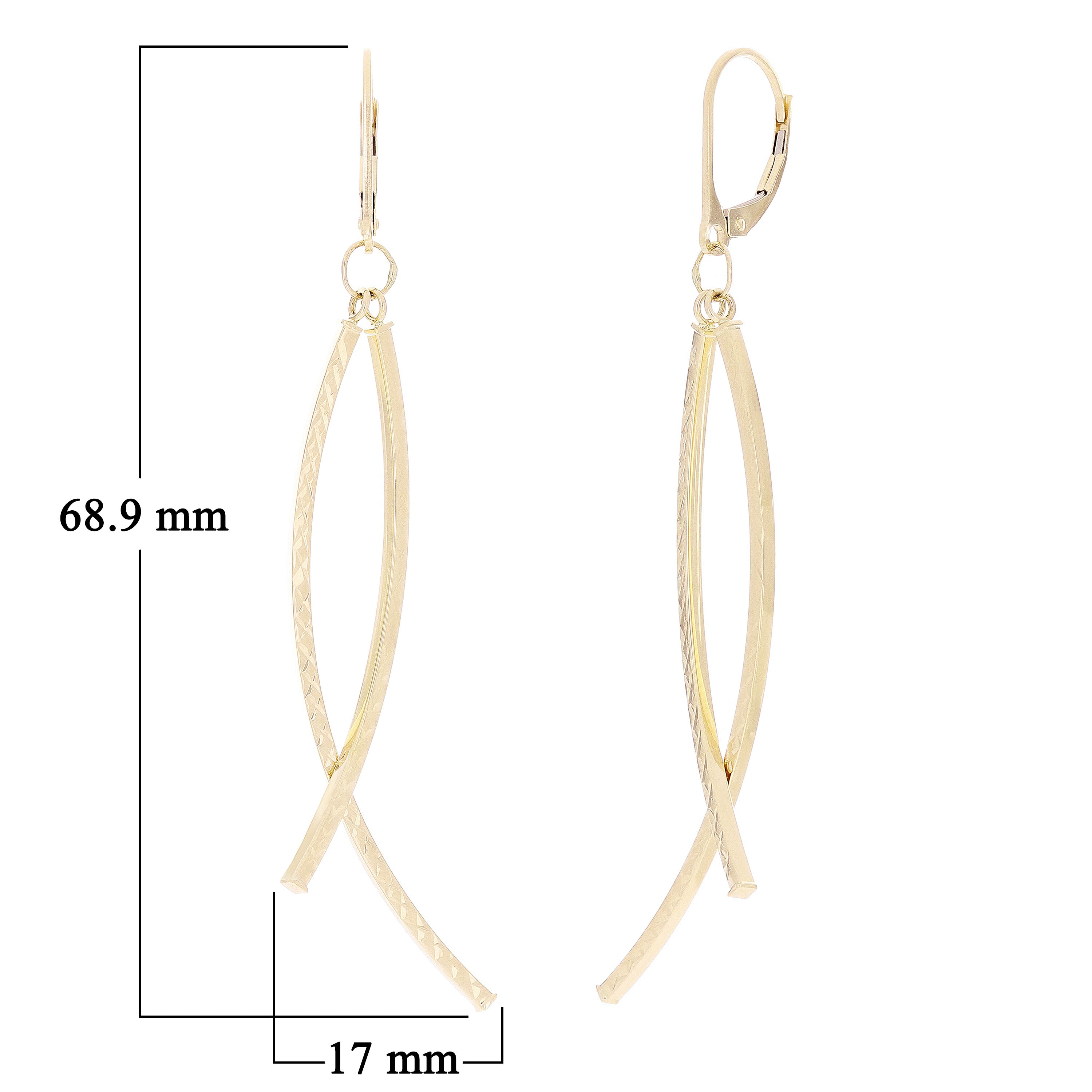 Italian 14k Yellow Gold Bright Shine Diamond Cut Infinity Dangle Earrings 2.7"
