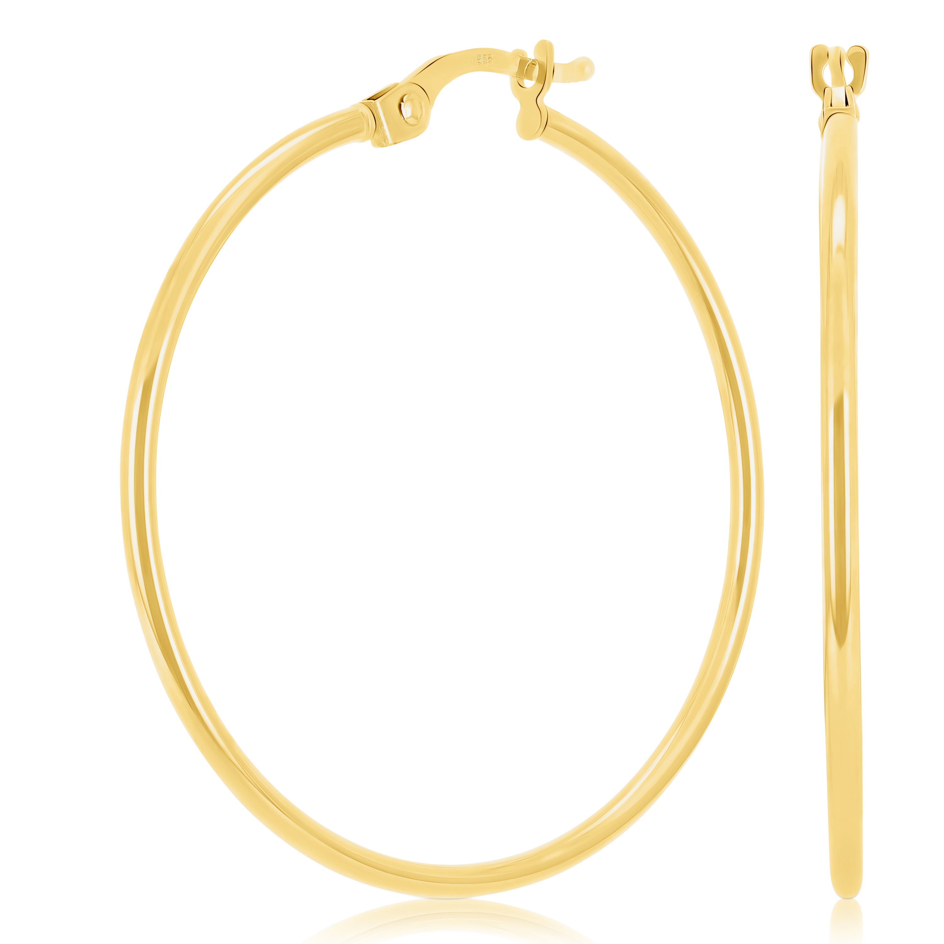 Italian 14k Yellow Gold Hollow High Polish Round Hoop Earrings 1.4" 1.5mm 1.3g