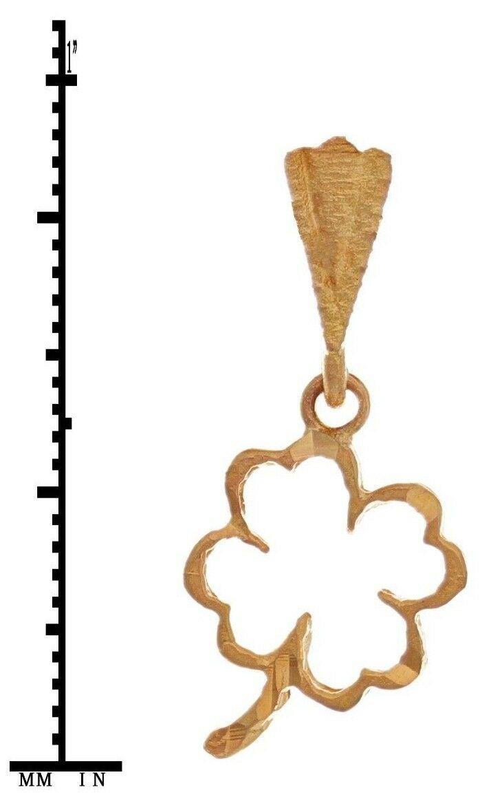 14k Rose Gold Outlined Flower Lucky Four Leaf Clover Charm Pendant 0.6 gram