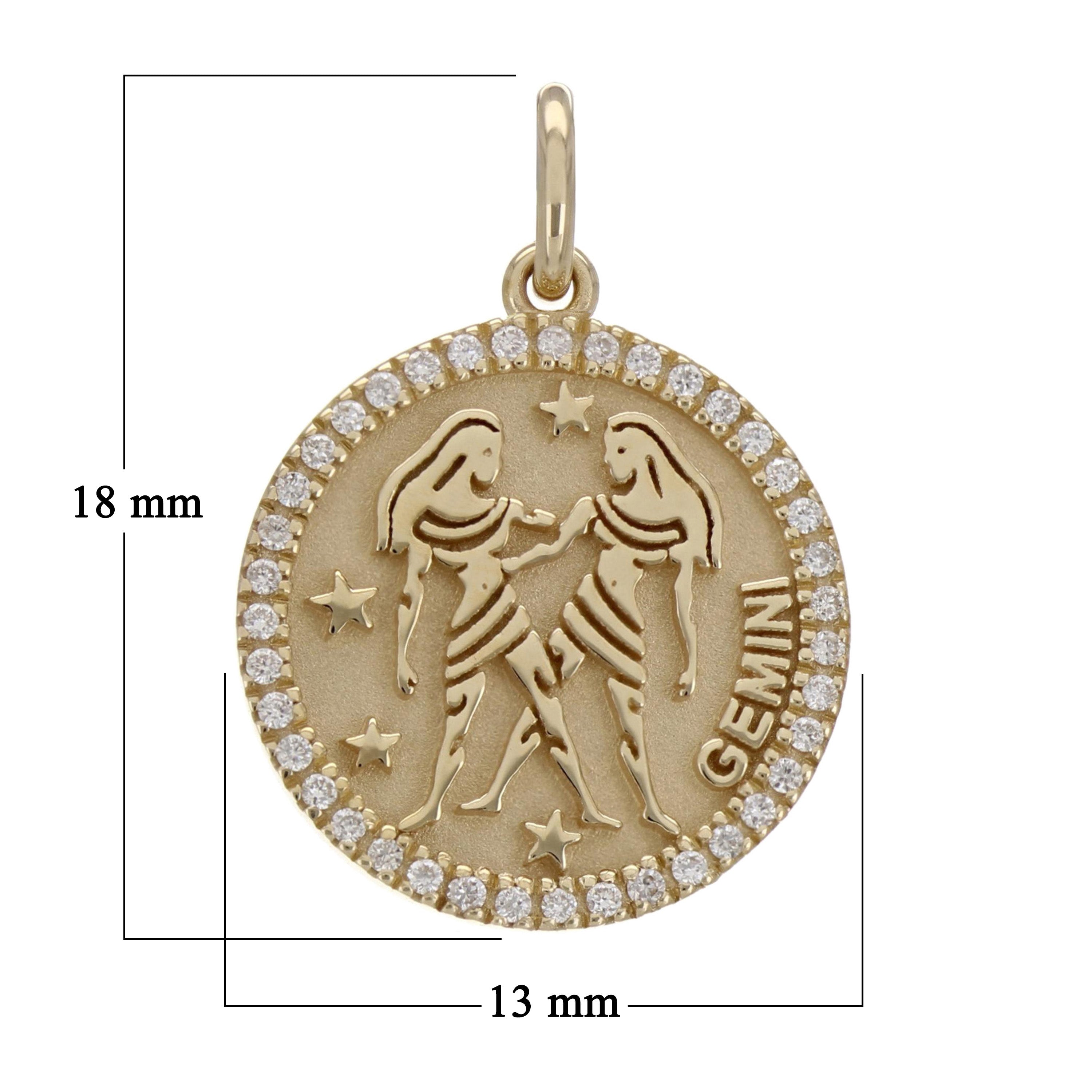 14k Yellow Gold Diamond Zodiac Sign Gemini Pendant - Gemini,Yellow