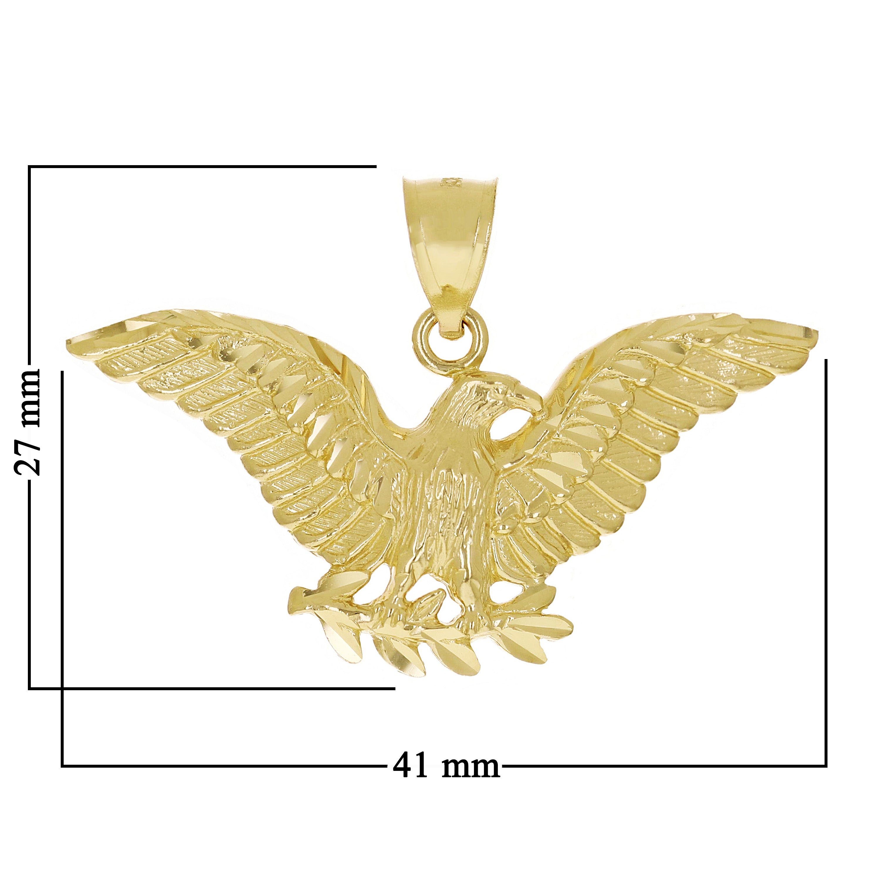 14k Yellow Gold Solid Diamond Cut Landing Eagle Pendant 1.1" 4.7 grams
