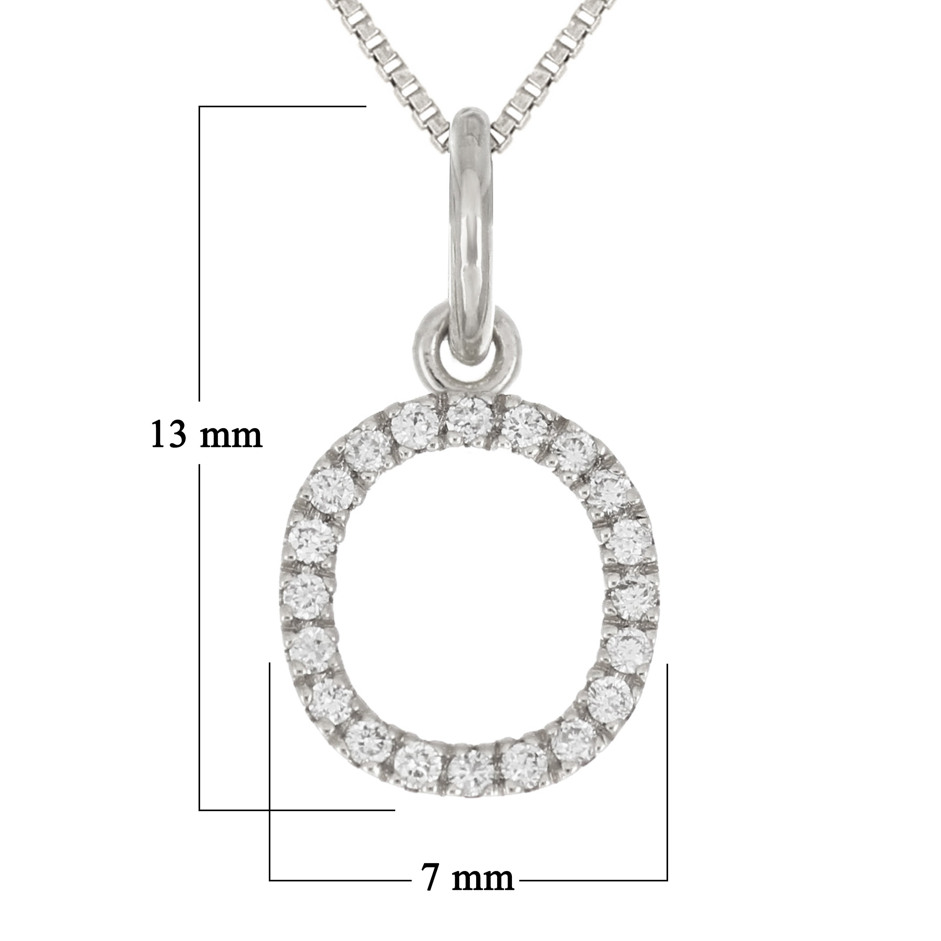 14k White Gold Diamond Initial Letter O Charm Pendant Necklace 18" - Letter O,White