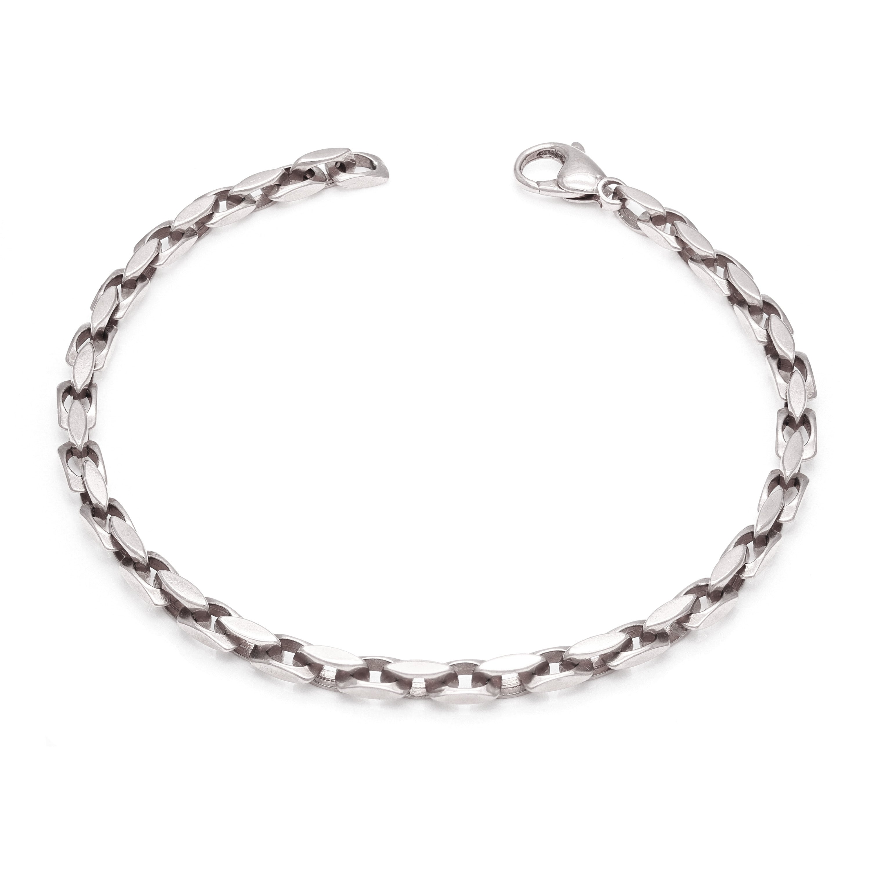 10k White Gold Handmade Fashion Link Bracelet 9" 4.3mm 16.3 grams - White,9"